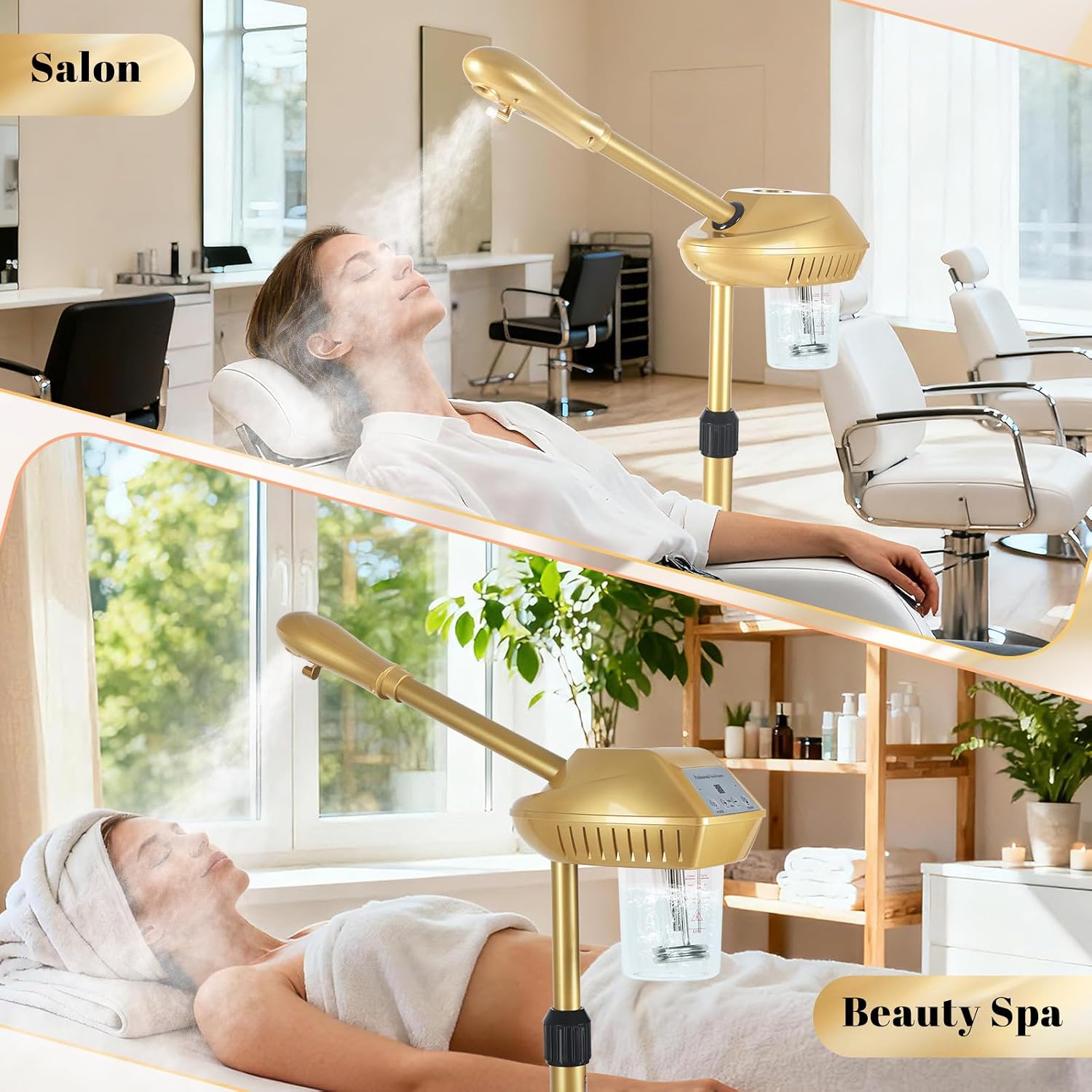 Facial Steamer Professional with More Steam for Deep Cleansing and Hydration, Steamer for Facial with Time Setting, Face Steamer Adjustable Height for Beauty, Spa and Home Use, Gold
