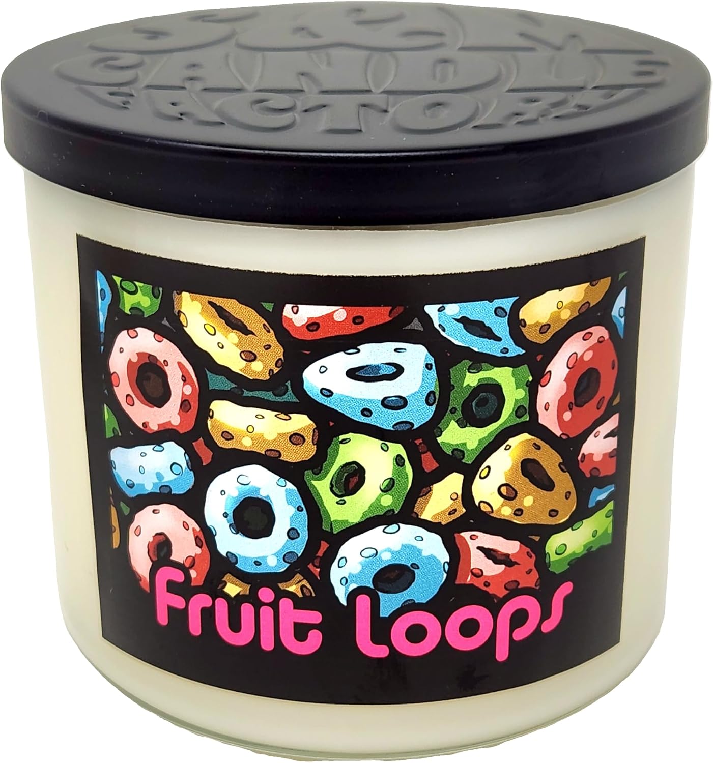 Fruit Loops Candle ~ Premium Coconut & Soy Wax Blend ~ Large Highly Scented 14.5 Ounce 3 Wick Candle and Metal Lid