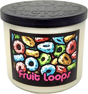 Fruit Loops Candle ~ Premium Coconut & Soy Wax Blend ~ Large Highly Scented 14.5 Ounce 3 Wick Candle and Metal Lid