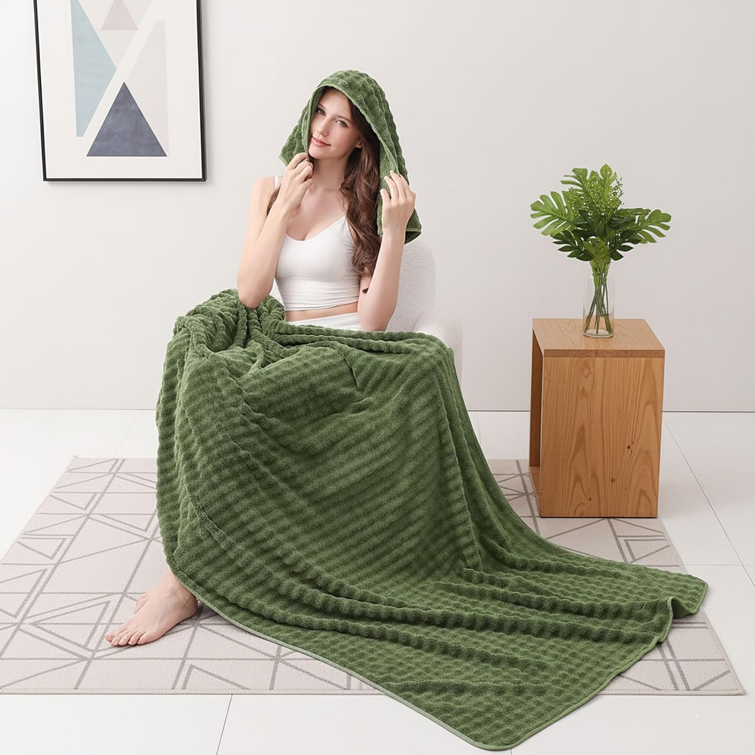 KBY Bath Towels Set 6 Piece 40x80 Inches，2 Extra Large Bath Sheets 2 Hand Towels 2 Washcloths，Highly Absorbent Quick Dry Microfiber,Ultra Soft Towel Set for Bathroom，Spa，Gym， Hotel (Olive Green)