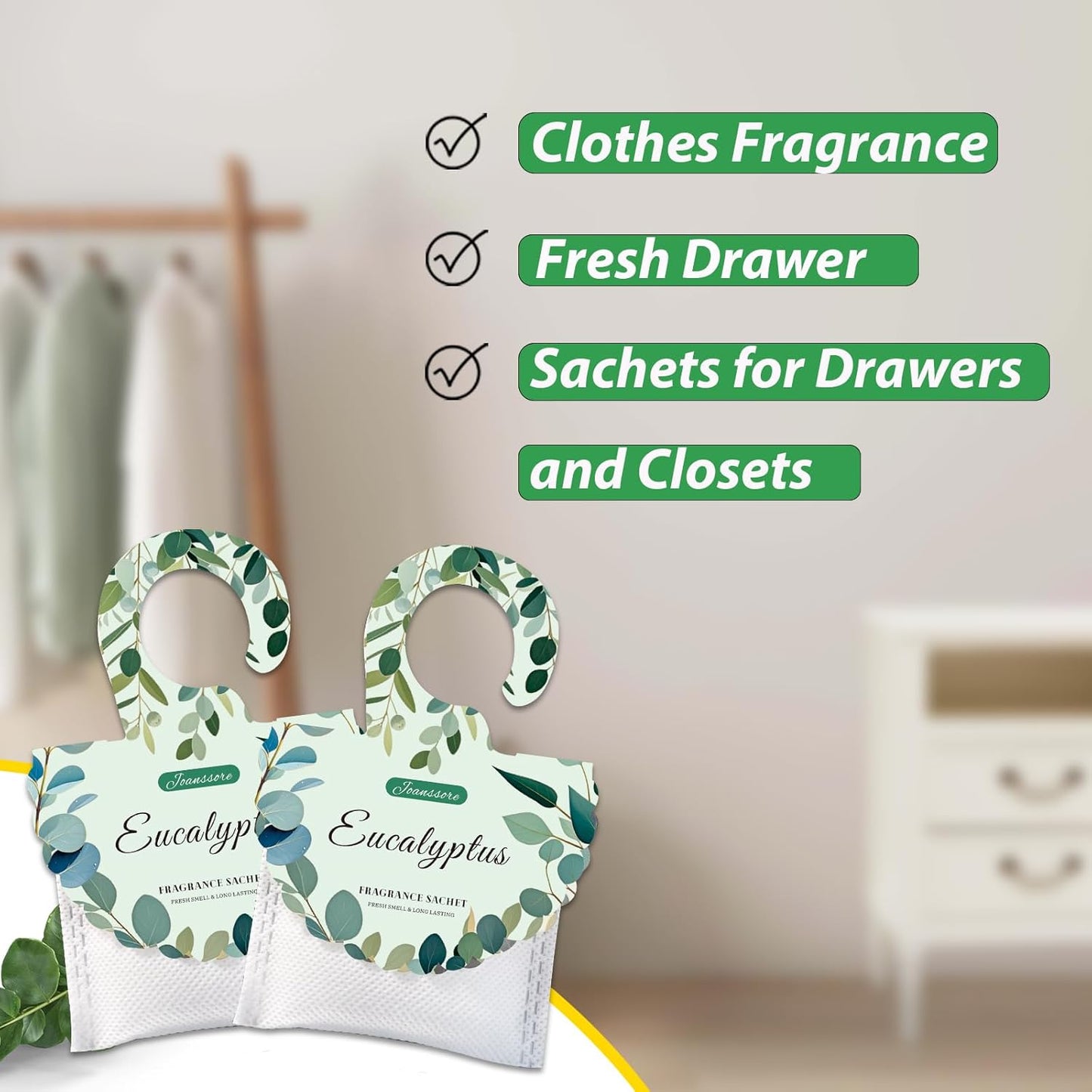 15 Packs Eucalyptus Scented Sachets Bag for Drawers and Closets, Home Fragrance Sachet, Long-Lasting Hanging Closet Deodorizer Smell Goods for House