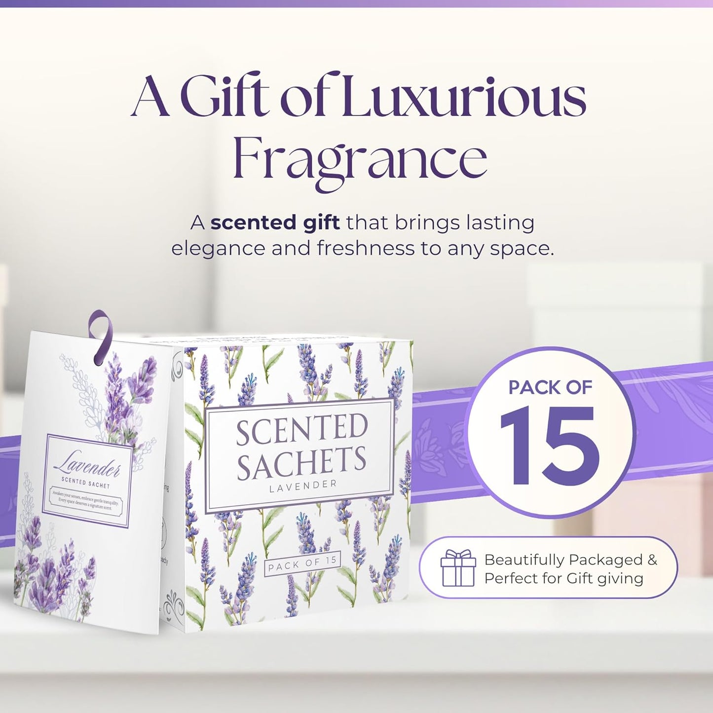 15 Pack Sachets for Drawers and Closets, Scented Sachets for Drawers, Closet Freshener Sachet for Drawers to Refresh Any Space, Sachet Bags, Scented Drawer Fresheners for Dresser, Lavender
