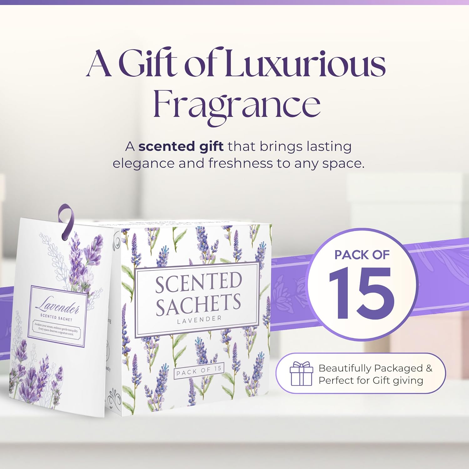 15 Pack Sachets for Drawers and Closets, Scented Sachets for Drawers, Closet Freshener Sachet for Drawers to Refresh Any Space, Sachet Bags, Scented Drawer Fresheners for Dresser, Lavender