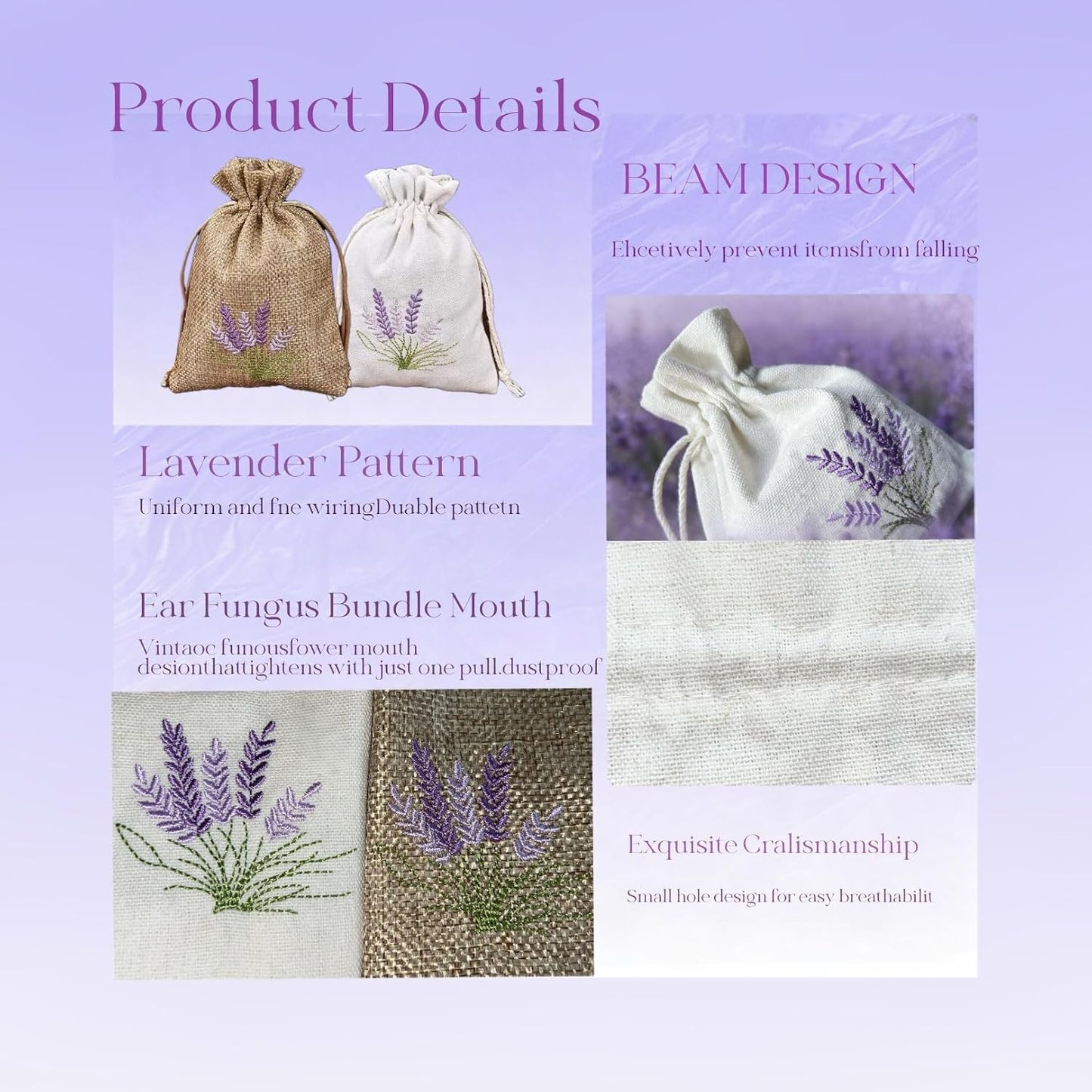 Natural Cotton Linen Scented Sachets (14 Pack) - Reusable Drawstring Pouches for Aromatherapy, Drawer Freshener, Closet Organizer & Stress Relief