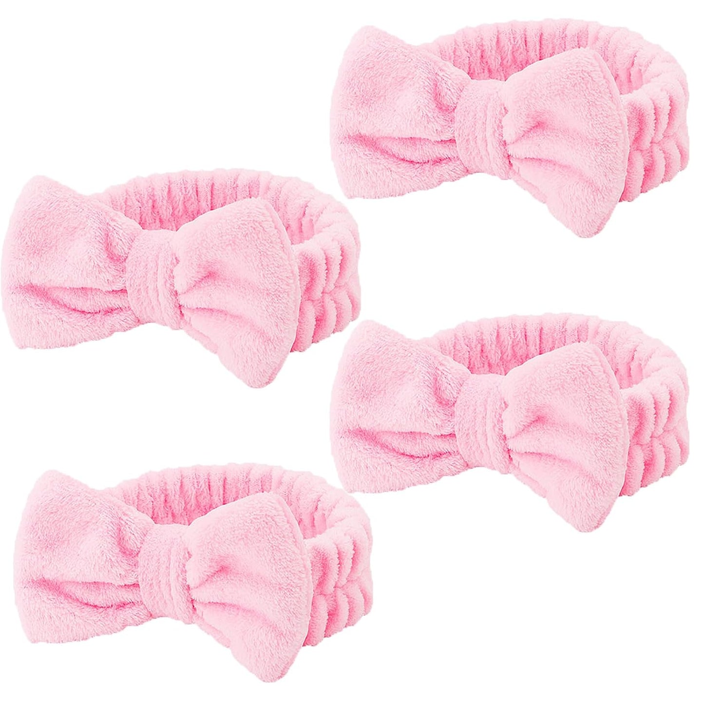 Casoty 4 Pcs Pink Spa Makeup Skincare Headband for Washing Face, Coral Fleece Face Wash Skin Care Headband, Spa Party Supplies for Women Girls