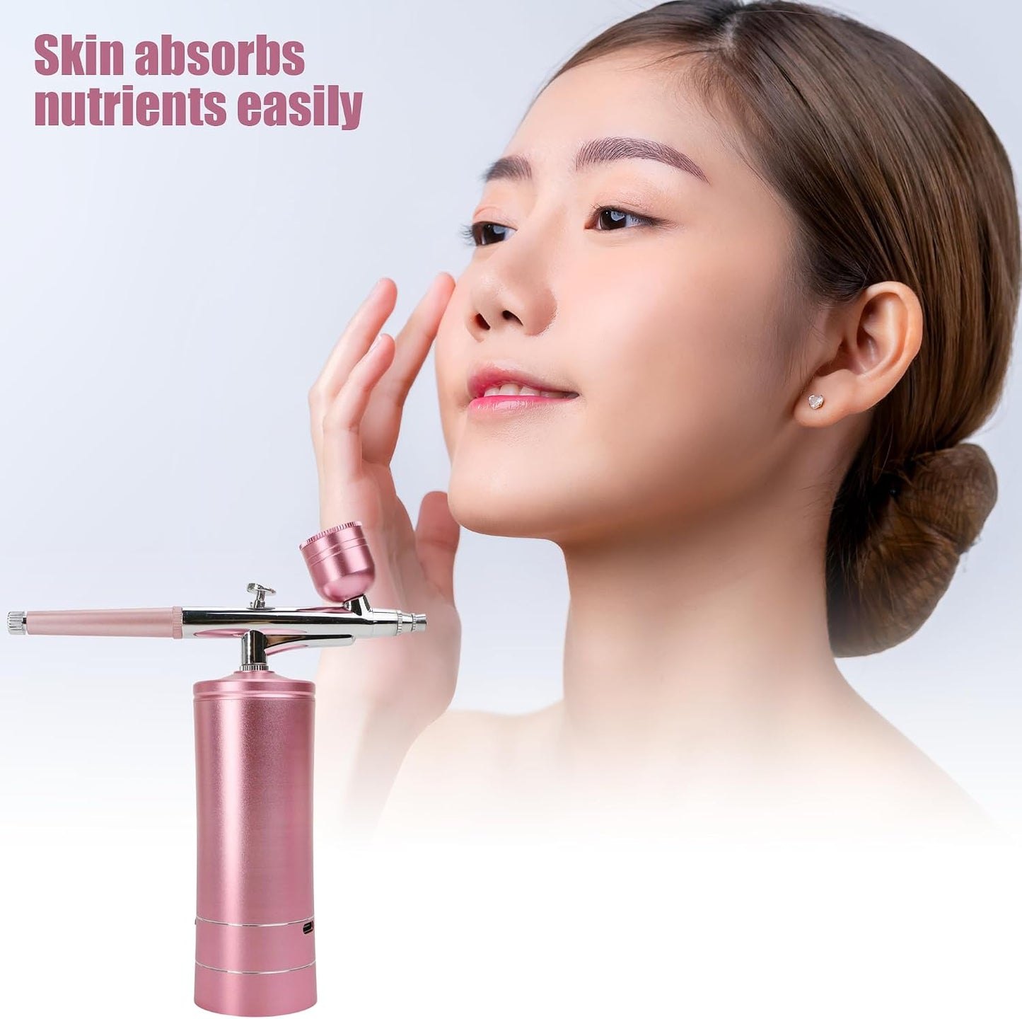 Oxygen Facial Machine – Handheld High Pressure Mist Spray Steamer for Skin Rejuvenation, Deep Cleaning, and Moisturizing – Portable, Rechargeable Airbrush for Home and Beauty Salon Use (Pink)