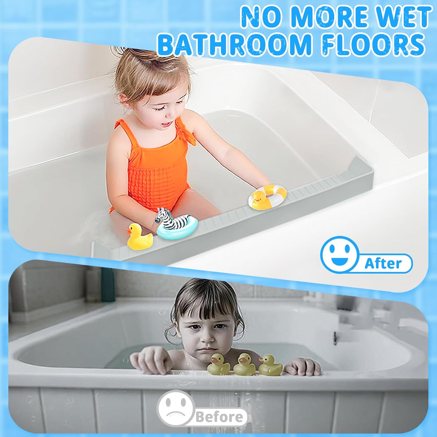 31-inch Silicone Bathtub Shelf with Strong Suction Cups | Extended Splash Guard & Toy Holder | Waterproof Bath Tub Organizer Tray to Prevent Spills, Matte Finish, Easy Storage