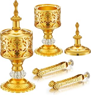 Zonon 2 Sets Incense Burner with Tong, Frankincense Charcoal Incense Stand Holder, Ideal for Yoga, Spa, Aromatherapy, Home and Christian Church Censer (Gold,Vintage)