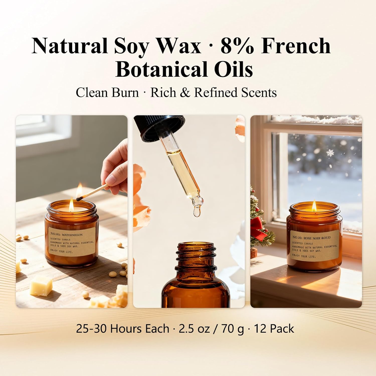 Scented Candles Gift Set,12 Pack Aromatherapy Candles for Home Scented, Aromatherapy Jar Candle Gifts for Women, Natural Soy Wax Amber Candle Set, Scented Candles Set for Birthday Present