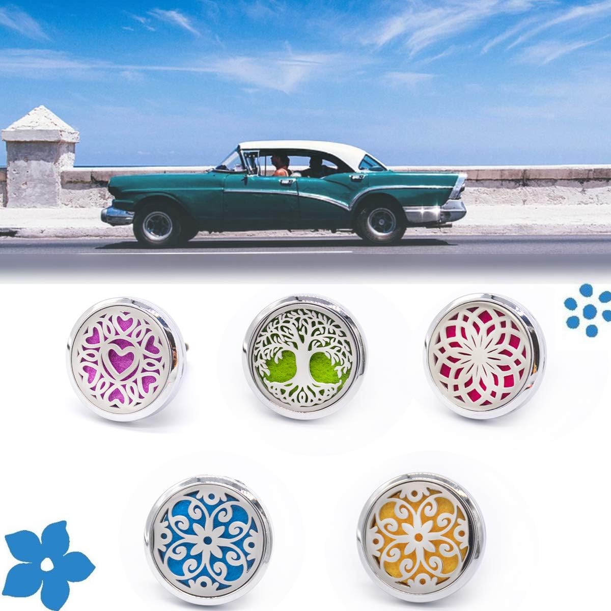 4 PCS Essential Oil Car Diffuser Vent Clip, Car Aromatherapy Diffuser Locket Air Freshener with 48 Refill Pads