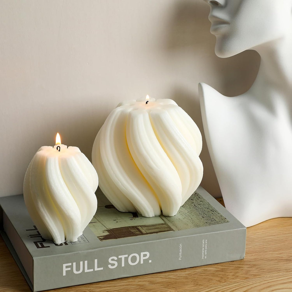 MTLEE 2 Pcs Spiral Swirl Candle Large Aesthetic Pillar Scented Soy Wax Twirl Elegant Decorative Candles Beautiful