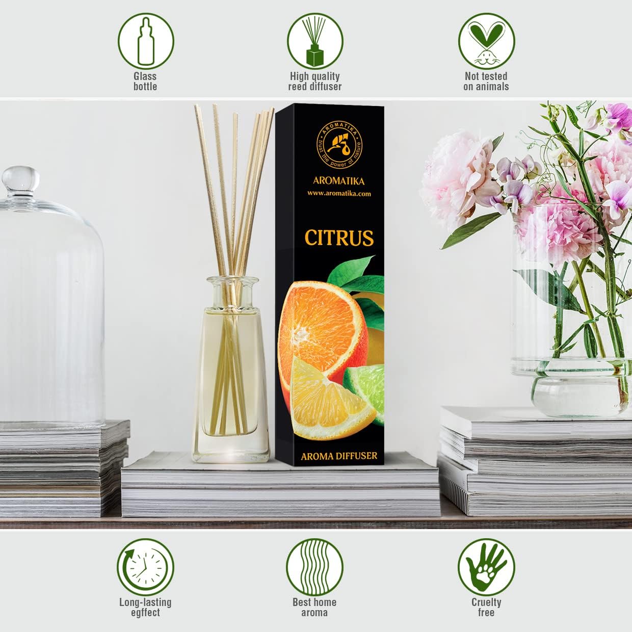 Citrus Reed Diffuser 3.4 Fl Oz (100ml) Room - Fragrance Oil Reed Diffuser with Rattan Sticks - Room Freshener - Relaxation Fragrance - Scented Diffusers - Fragrance