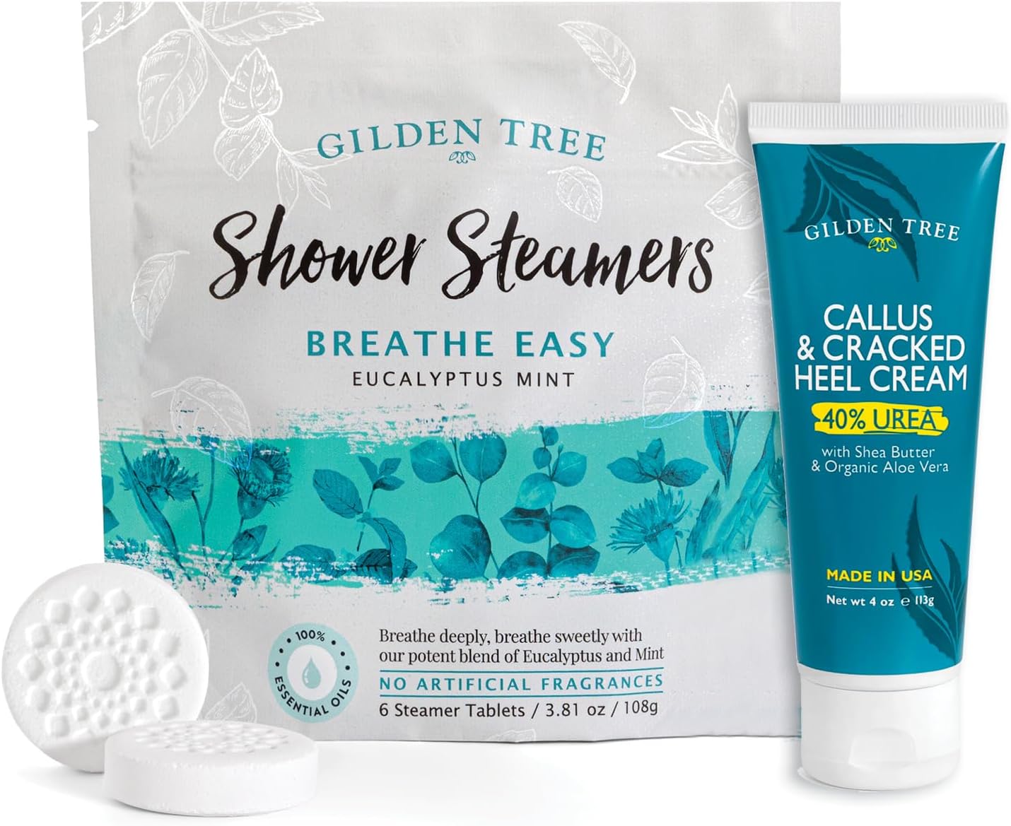 Breathe Easy Shower Steamers + Callus & Cracked Heel Cream with 40% Urea, Shea Butter and Organic Aloe Vera