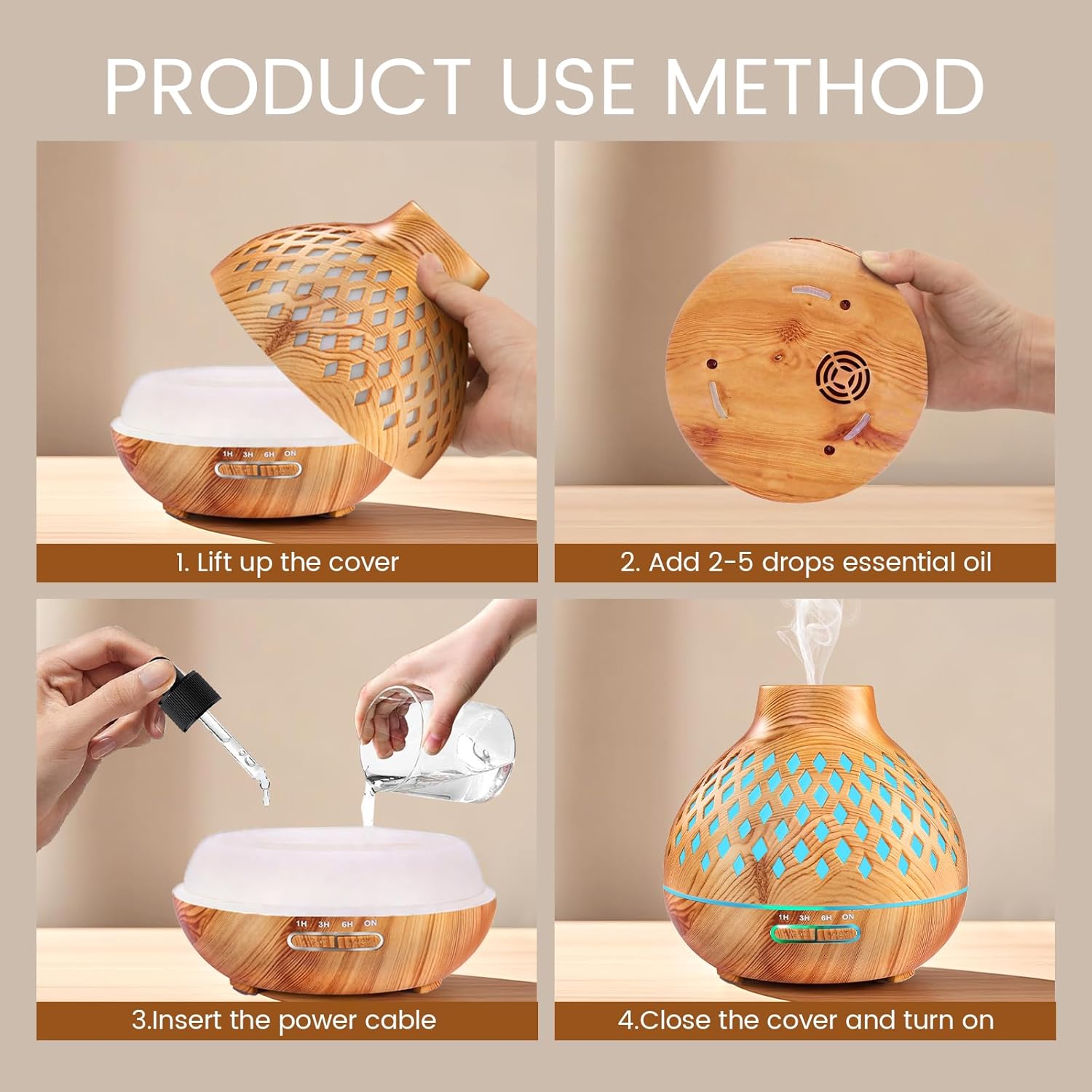 Aeshory Essential Oil Diffuser & 12 Essential Oils Set, 550ML Aromatherapy Diffuser for Home, Ultrasonic Cool Mist Humidifier with Remote Control 4 Timer 7 Color LED Light, Waterless Auto Off, Light