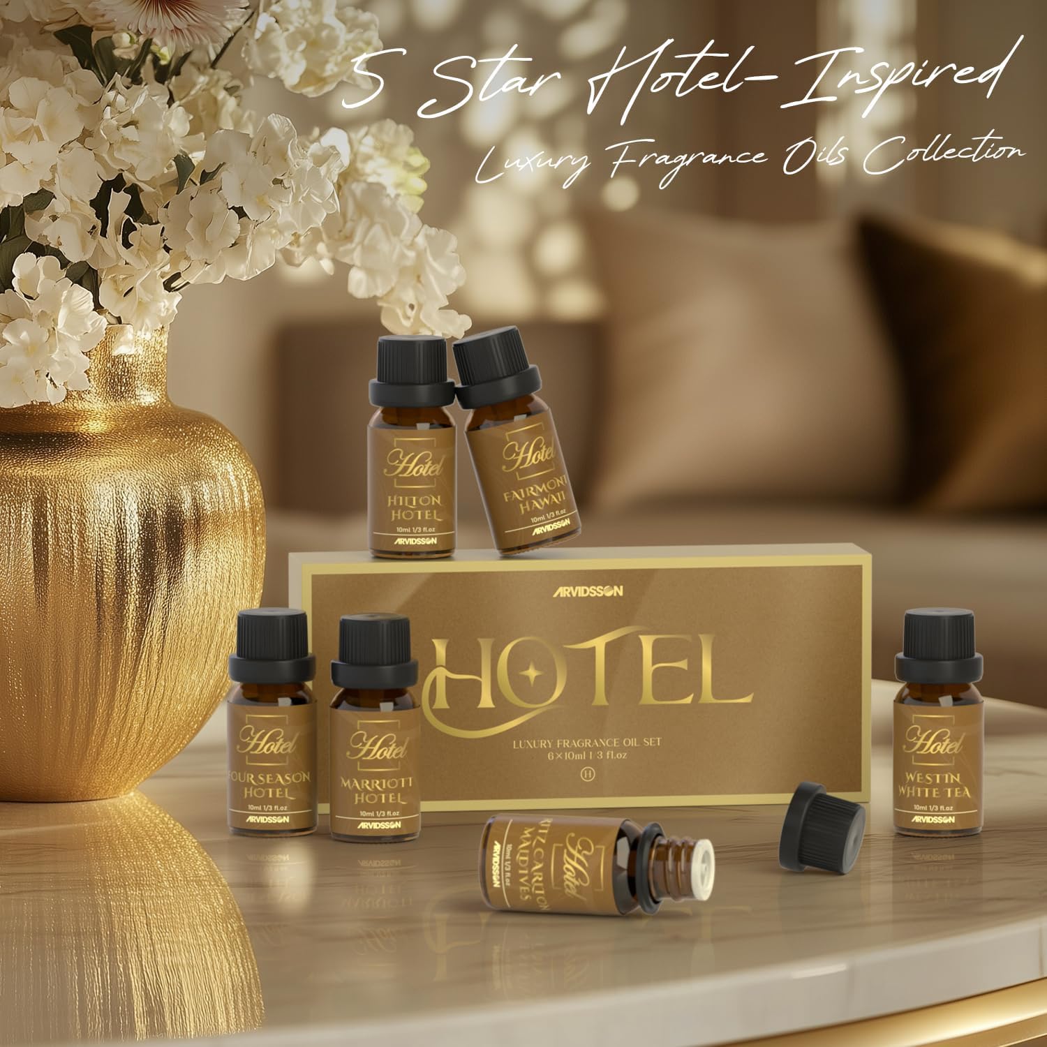 ARVIDSSON Hotel Diffuser Oils Gift Set - Hotel Essential Oils for Diffuser, Luxury Fragrance Oils Inspired by 5 Star Hotels Scent, Gift for Women and Men