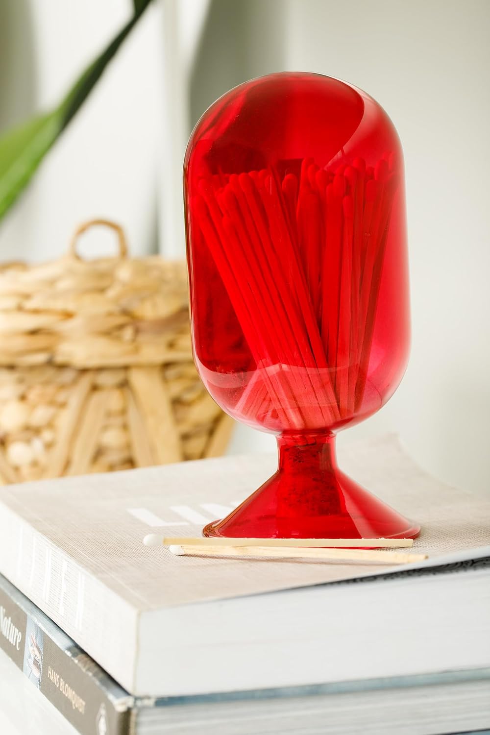 Premium Glass Match Cloche - Matches in a Jar with Striker. Matchstick Holder for Long Matches for Candles. Includes Match Striker and White Matches.