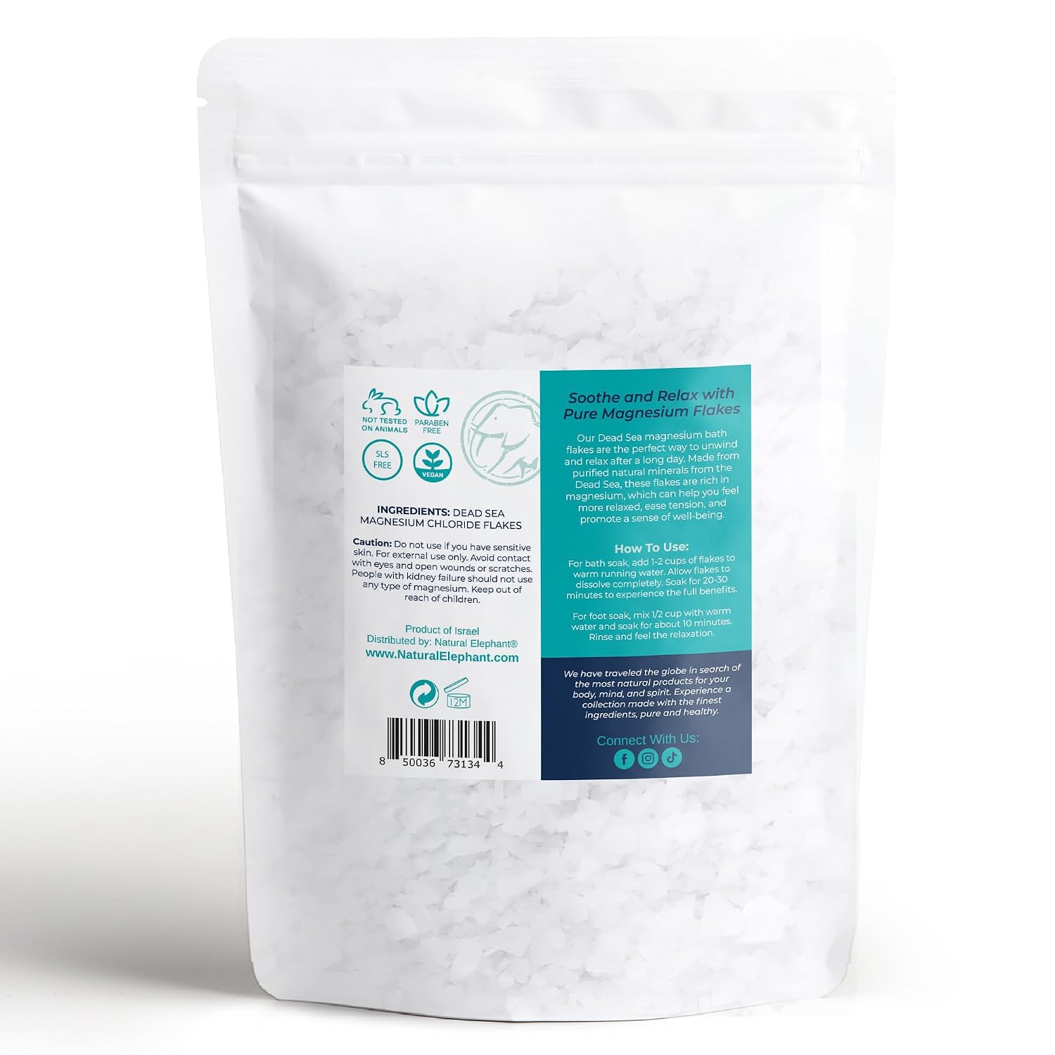 Natural Elephant Dead Sea Magnesium Bath Flakes | 5 lb (80 oz) Bag | Pure Magnesium Chloride Soak for Body and Foot | Ideal for a Soothing Bath Experience | Alternative to Epsom Salt