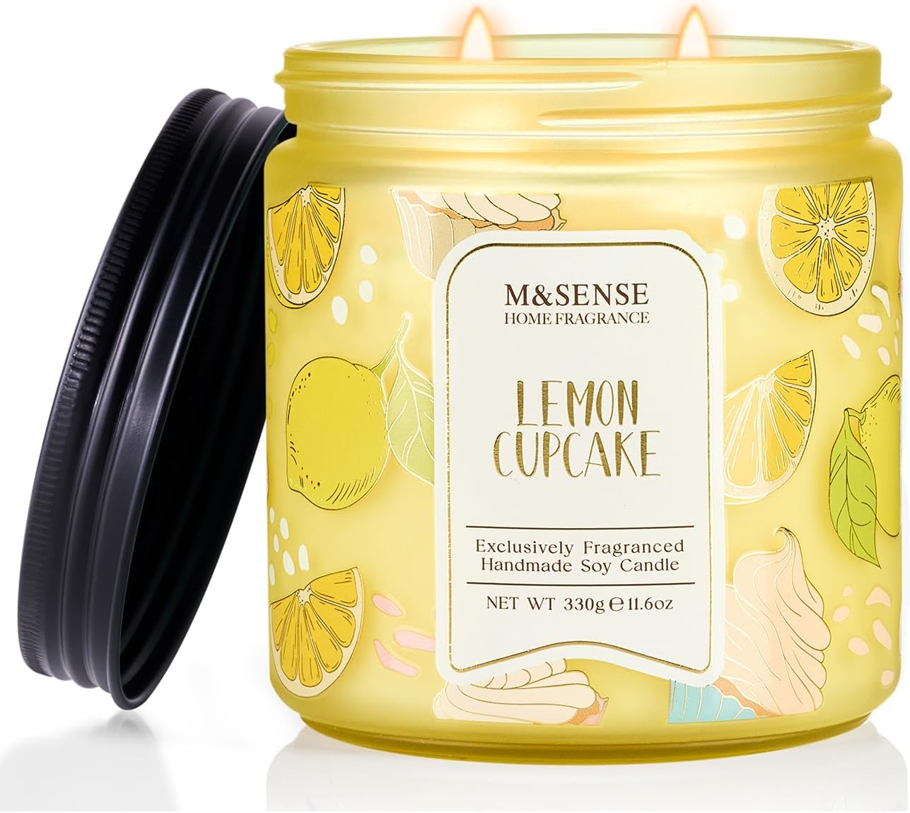 M&SENSE Lemon Vanilla Cupcake Scented Candle, 11.6oz Natural Soy Wax, 70 Hours Long Lasting Clean Burn, Citrus Vanilla Scents for Kitchen Freshness, Candle Gifts for Women Men, Warm Home Decor