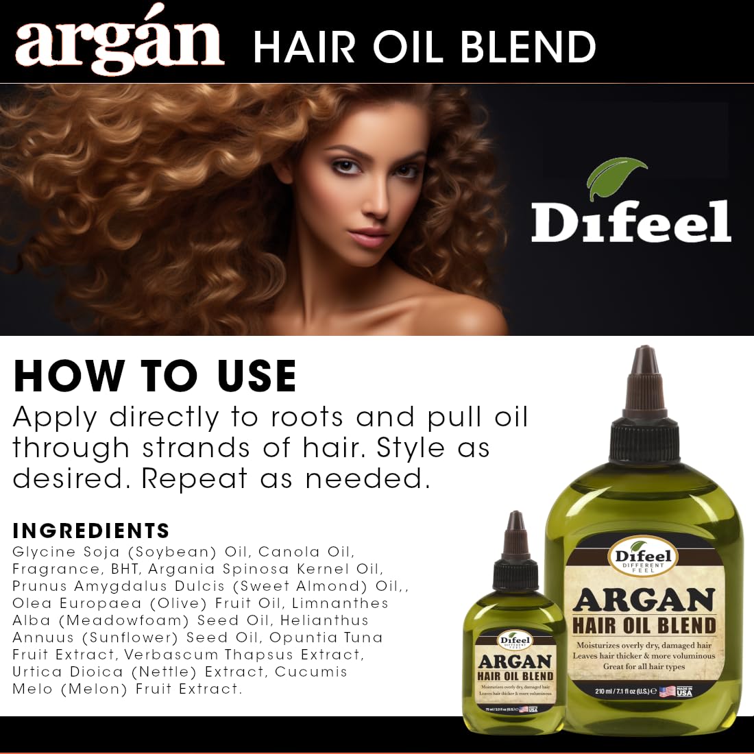Difeel Argan Hair Oil Blend 7.1 Ounce (PACK OF 2)