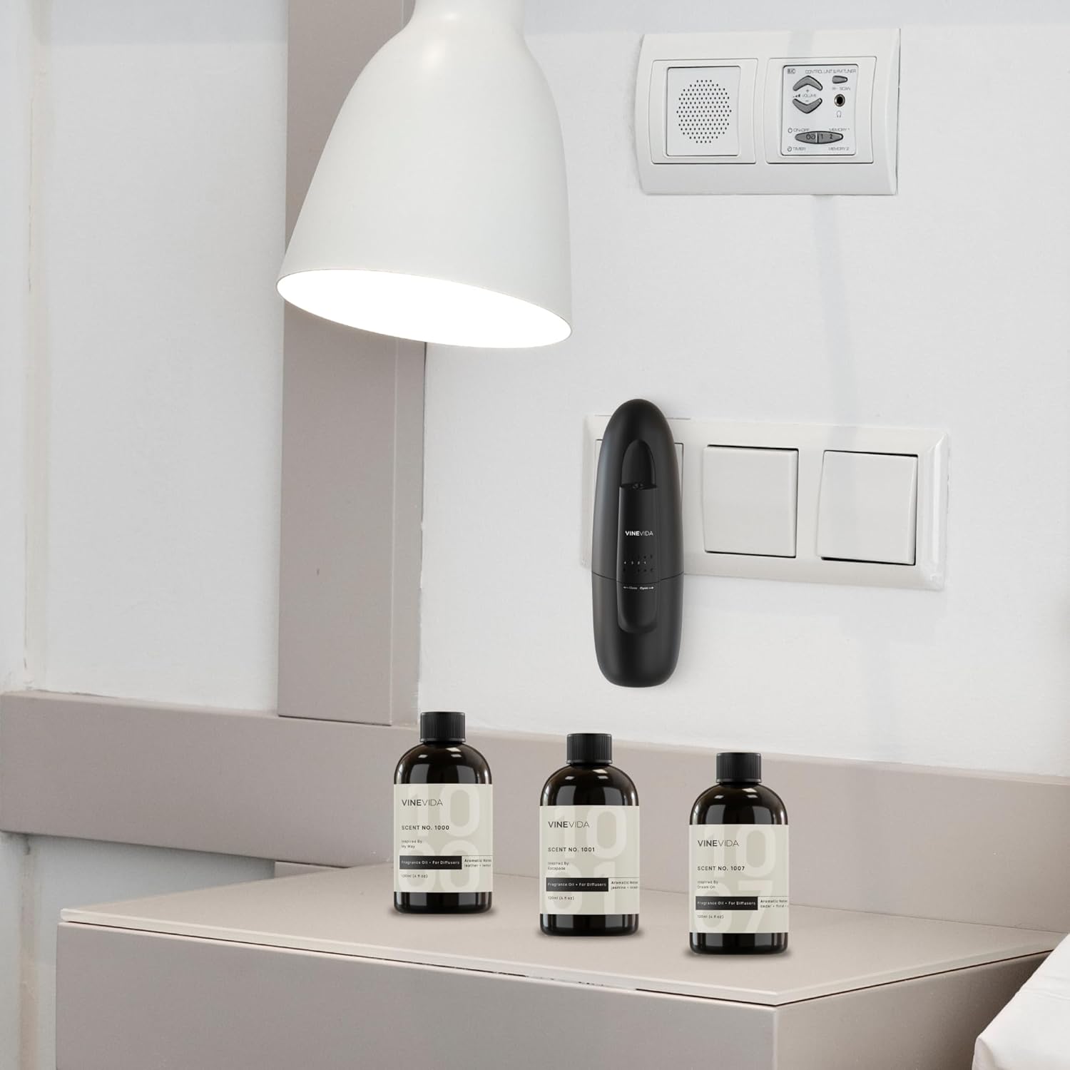 VINEVIDA Studio Plug in Waterless Diffuser and 3 Hotel Fragrance Oils - Essential Oil Diffuser for Home - Room Fragrance Air Diffuser [Black Scent Machine]