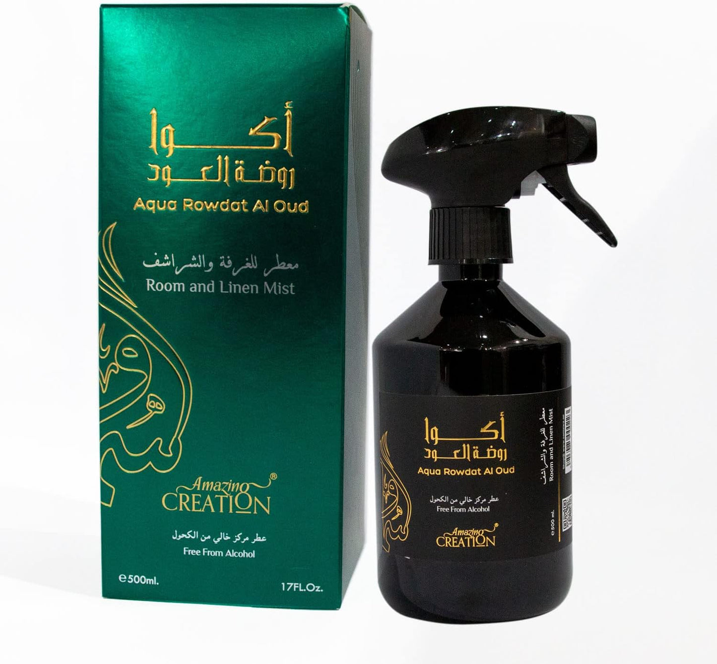 Aqua Rawdat Al Oud Room & Linen Mist – Long-Lasting Alcohol-Free Air Freshener for Home, Upholstery, Carpets, Bed Linen & Clothes – 17 fl oz / 500ml