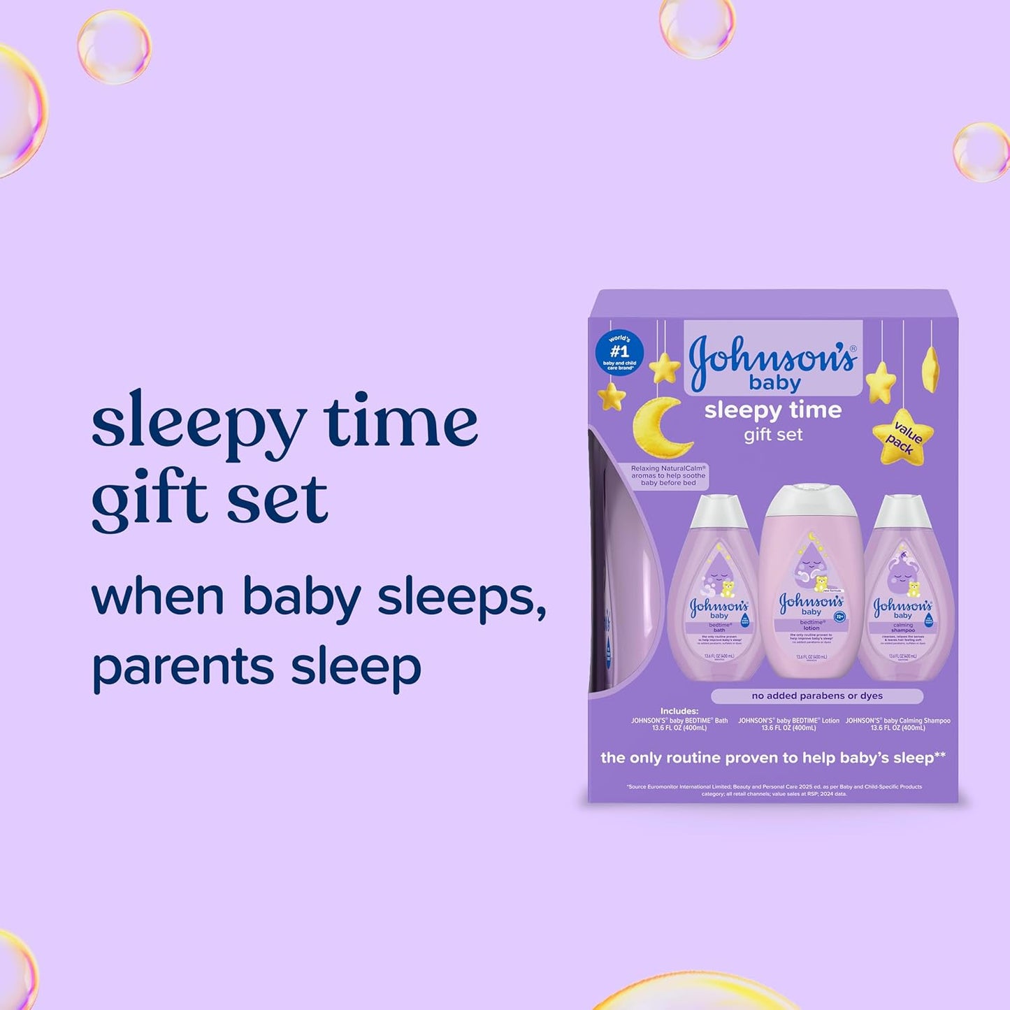 Johnson's Baby Sleepy Time Gift Set with Calming Bedtime Bath, Bedtime Lotion & Calming Shampoo, Baby Bedtime Essentials with Relaxing NaturalCalm Aromas, Hypoallergenic, 3 Items