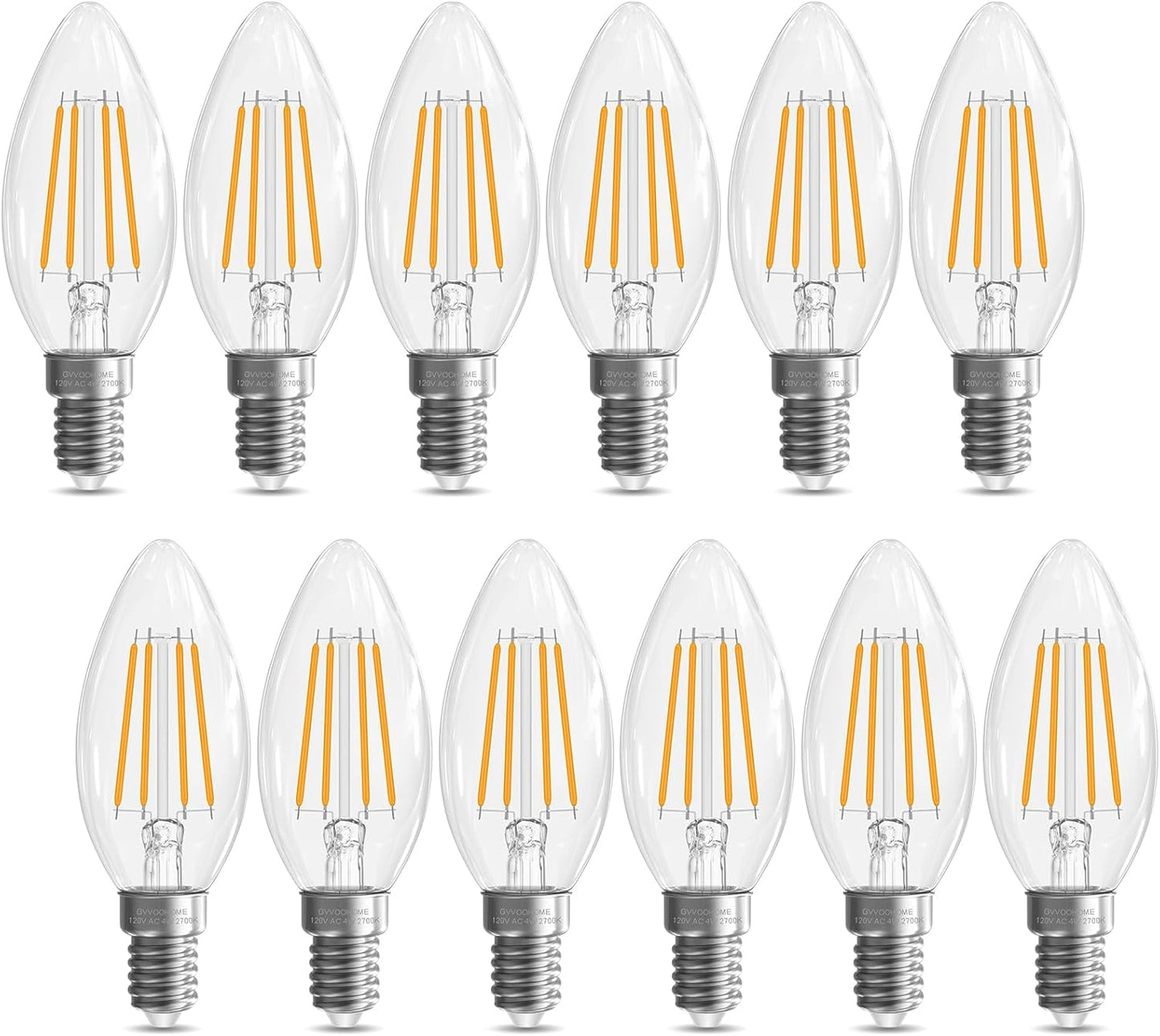 GvvooHome E12 Candelabra Bulb 40 watt Equivalent, E12 LED Bulb Non-Dimmable Chandelier Light Bulbs, B10 Candle Light Bulbs 2700K Soft White, 90+CRI, 400LM, Cear Glass, 12 Pack