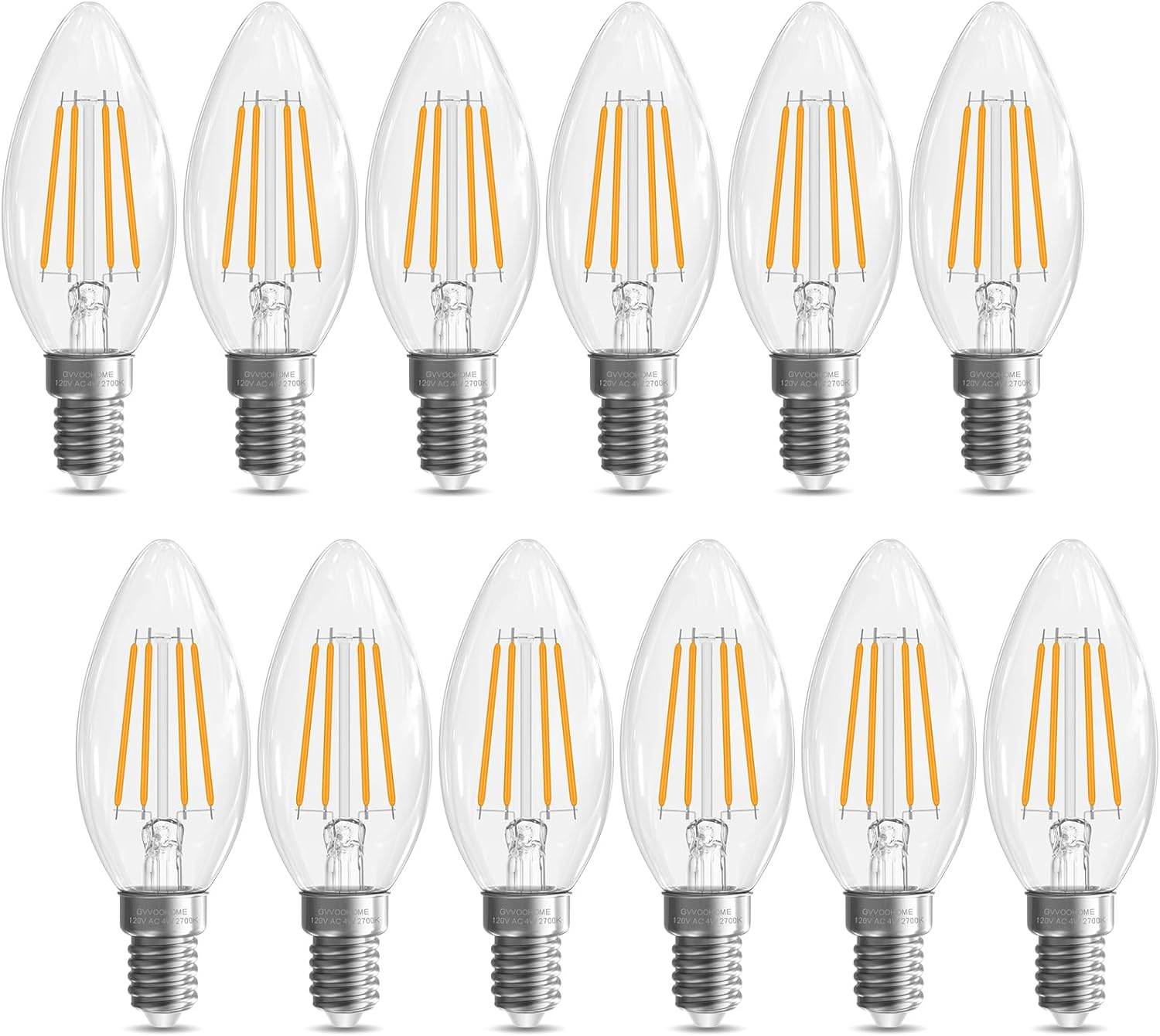 GvvooHome E12 Candelabra Bulb 40 watt Equivalent, E12 LED Bulb Non-Dimmable Chandelier Light Bulbs, B10 Candle Light Bulbs 2700K Soft White, 90+CRI, 400LM, Cear Glass, 12 Pack