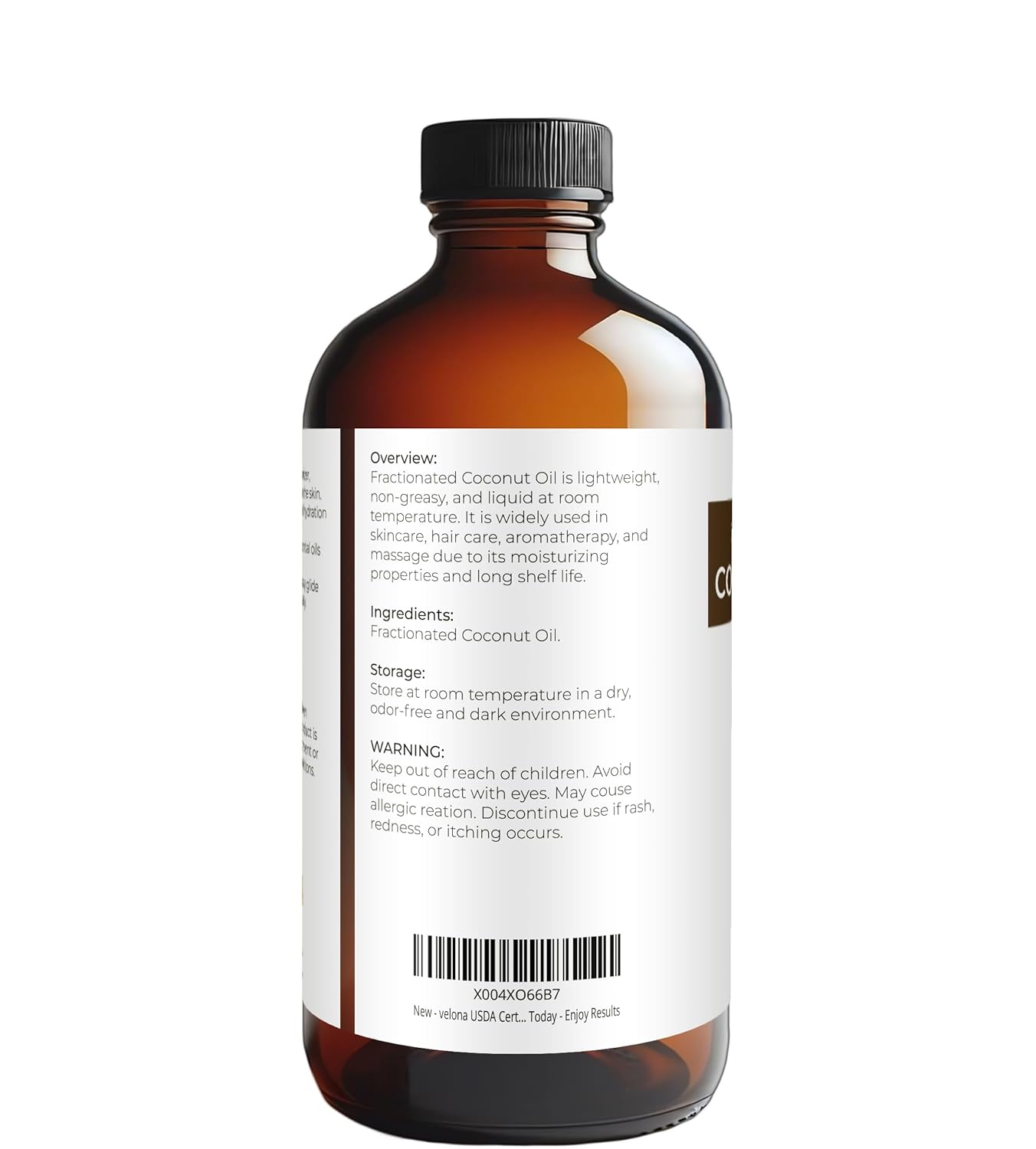 velona USDA Certified Organic MCT Coconut Oil - 16 fl oz in Glass Bottle | 100% from Coconut | Fractionated | Skin, Face, Body, Hair Care