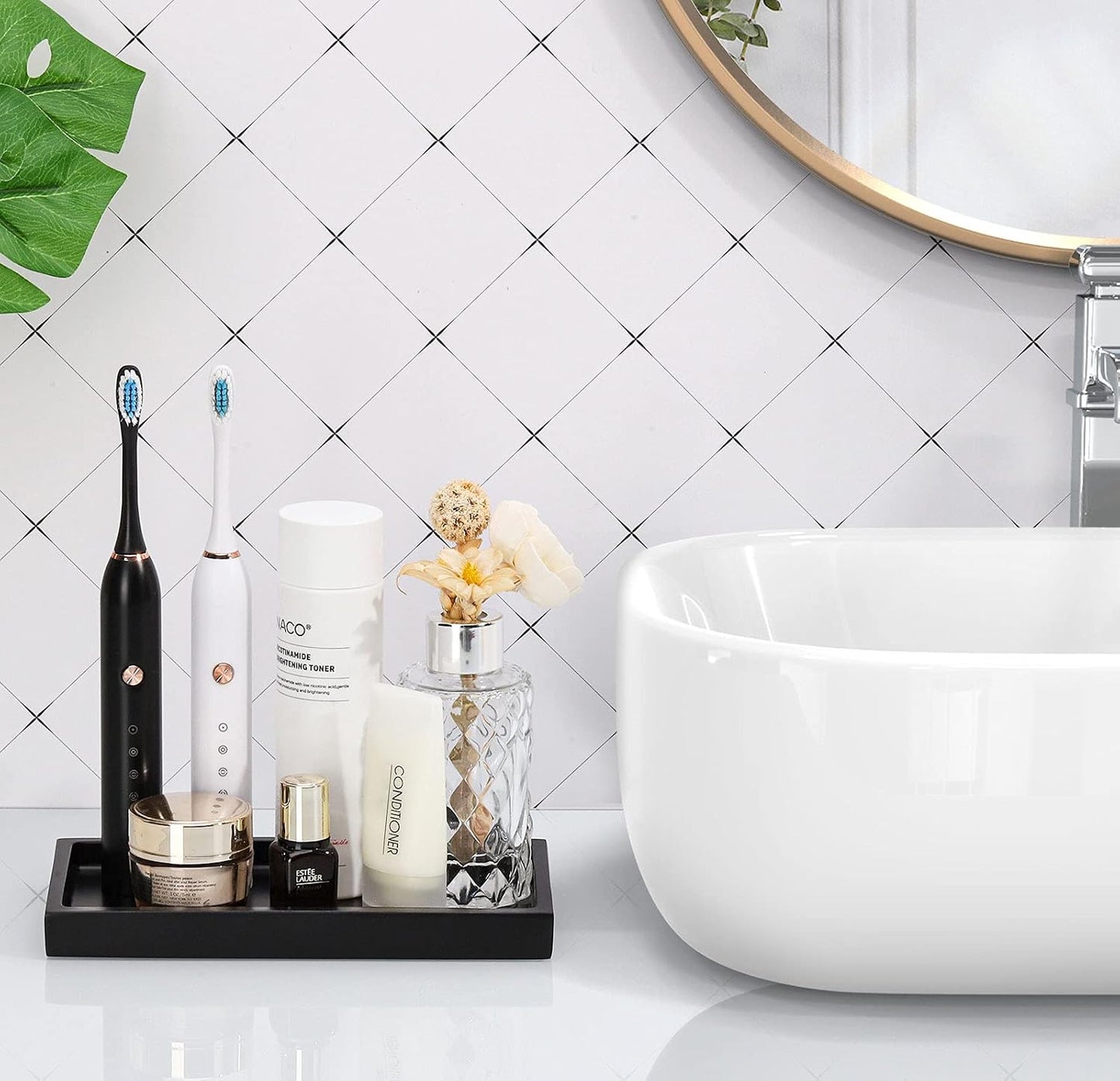 Luxspire Bathroom Vanity Tray, 8 x 4 inch Resin Dresser Jewelry Ring Dish Tank Storage Kitchen Sink Countertop Organizer Plate Holder for Perfume Soap Towel Bathroom Accessories, Mini, Matte Black