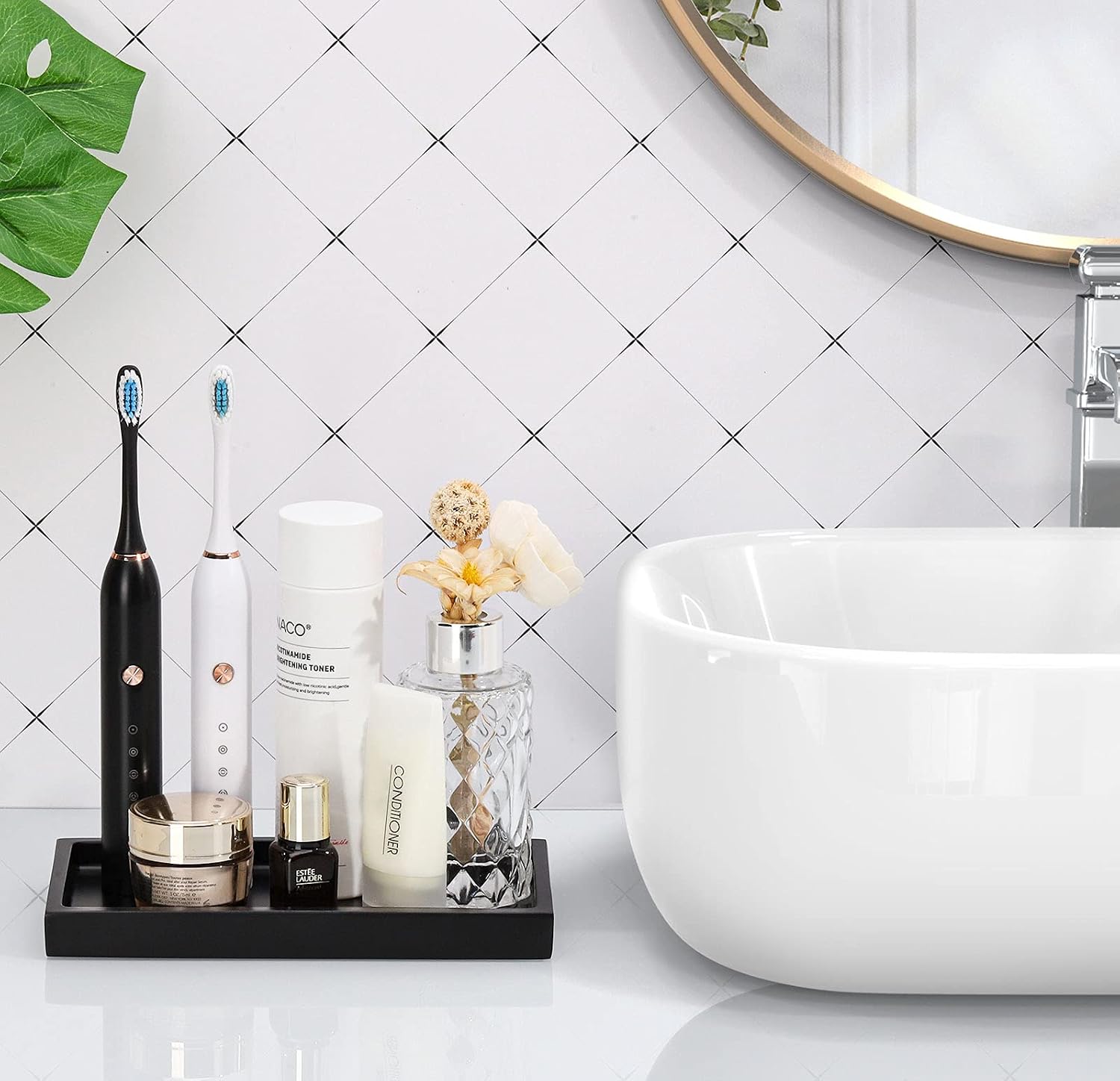 Luxspire Bathroom Vanity Tray, 8 x 4 inch Resin Dresser Jewelry Ring Dish Tank Storage Kitchen Sink Countertop Organizer Plate Holder for Perfume Soap Towel Bathroom Accessories, Mini, Matte Black