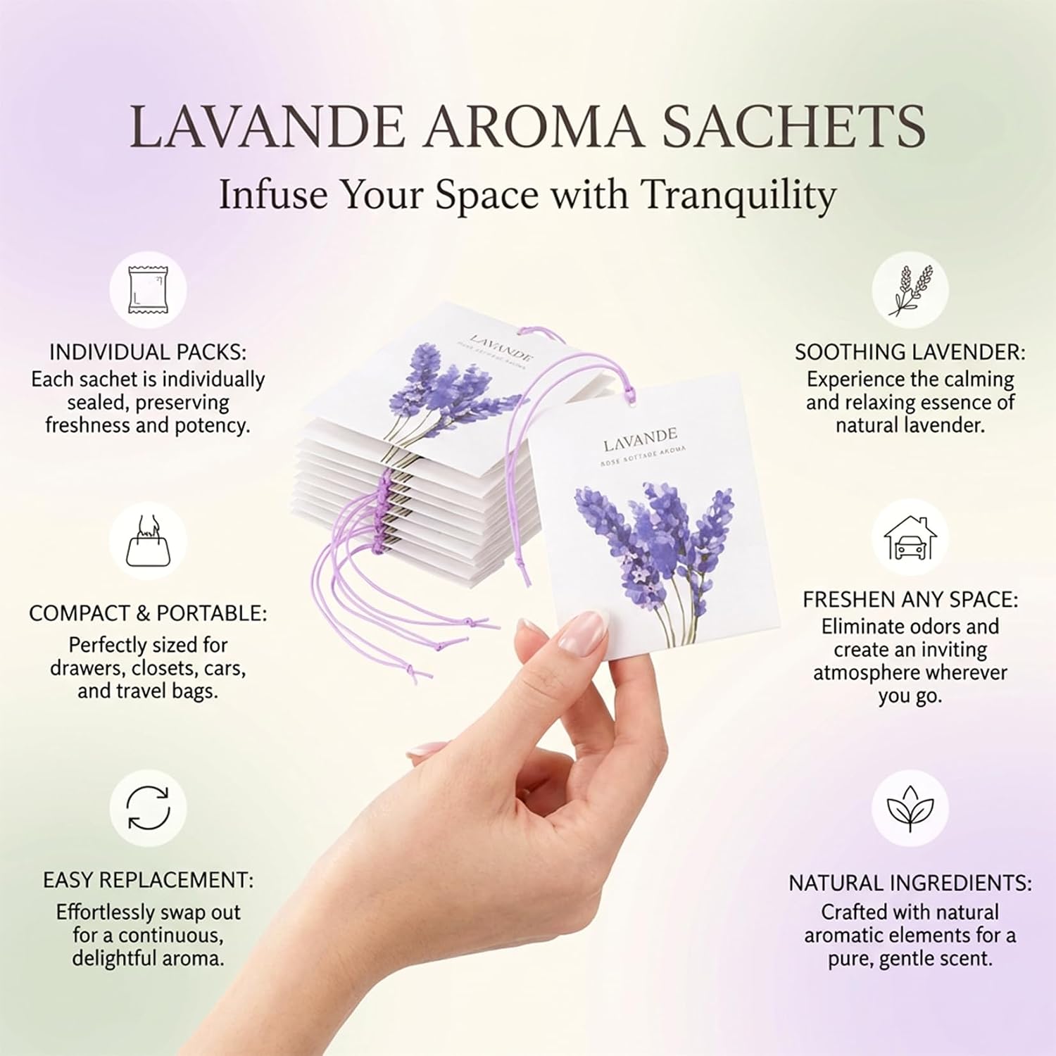 RAINFLOW Lavender Sachets for Drawers and Closets - 10 Pack Scented Sachet Bags for Clothes, Closet Freshener and Small Spaces Home Fragrance for Wardrobe, Car, Bedroom