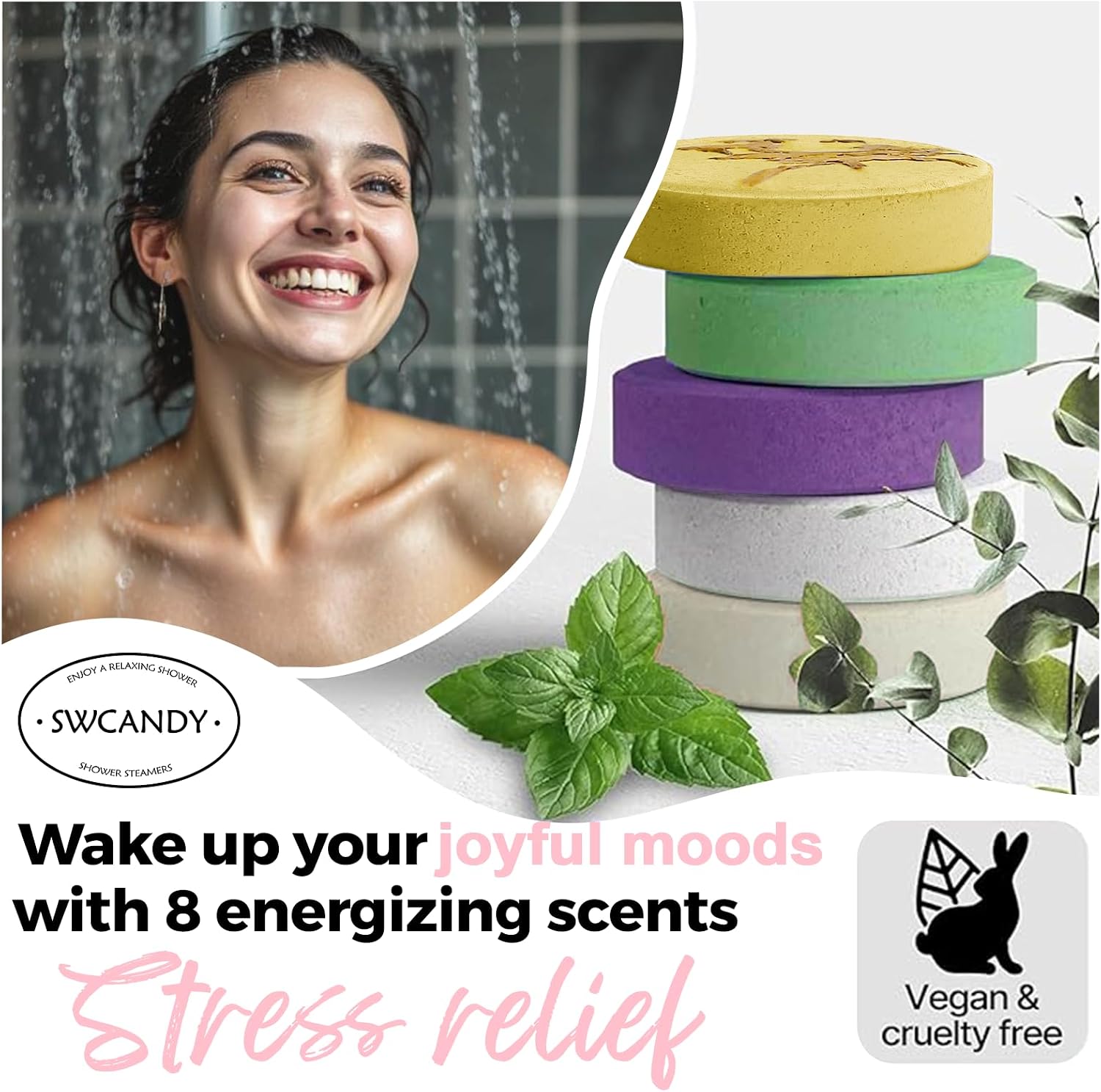 SWCANDY Shower Steamers Aromatherapy Teen Girl Gifts Trendy Stuff Travel Essentials for Women 8 Pcs Natural Essential Oils, Stress Relief Relaxation Home Spa Experience