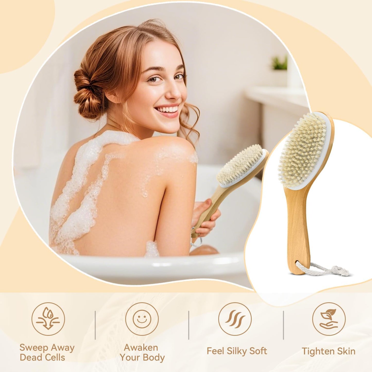6 Pack Dry Brushing Body Brush, Soft Natural Bristle Exfoliating Dry Brush with Contoured Wooden Handle for Lymphatic Drainage Cleaning Body Skin Care