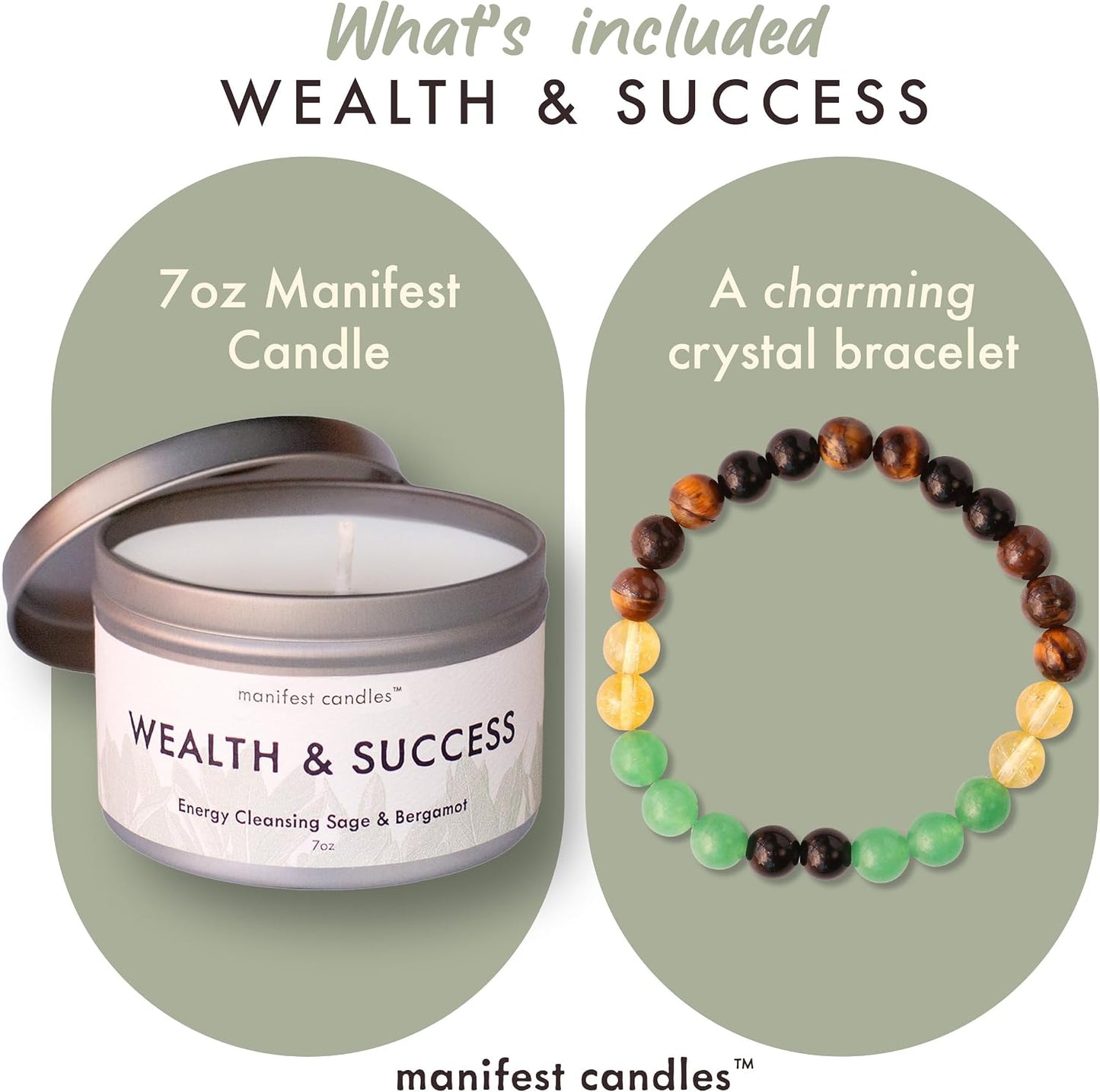 Manifest Sage & Bergamot Money Candle, 45 Hour Burn, Manifestation Bracelet, Protection Candle for Negative Energy, Abundance Candles, Intention Spiritual Candles for Positive Energy