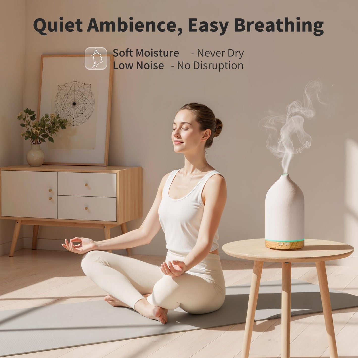 URPOWER 120ML Ceramic Essential Oil Diffuser, Ultrasonic Aromatherapy Diffuser with 7-Color Lights, Auto Shut-Off, Quiet Oil Diffuser for Bedroom, Home Office