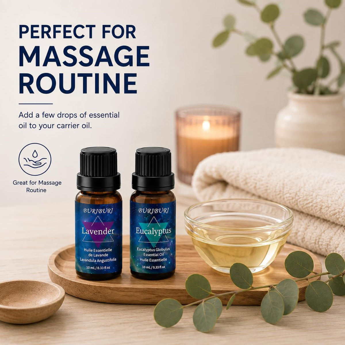 BURIBURI Eucalyptus Lavender Essential Oil Set for Bath Bombs 2 Pack