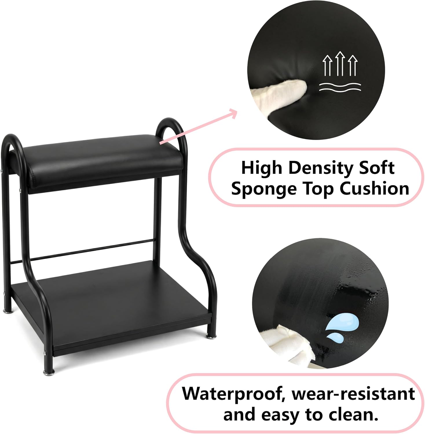 Foot Bath Spa Trolley Cart, Heavy-Duty Reinforced Frame Pedicure Stool with Magnifier Lamp Hole & Foot Rest, Ergonomic Multi-Purpose Foot Massage Manicure Station for Salon/Home, Black
