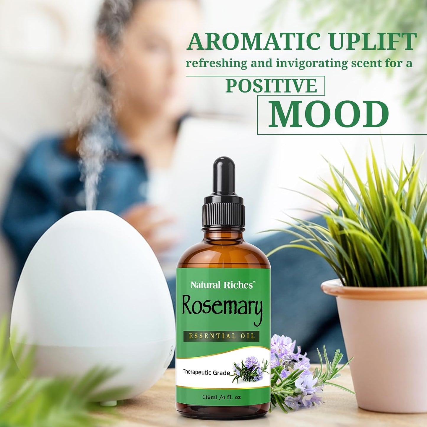 Natural Riches Rosemary Essential Oil | Premium Grade, 100% Natural and Pure Rosemary Oil for Hair Growth Skin, Face, Aromatherapy & Essential Oil for Diffuser | - 4 fl oz