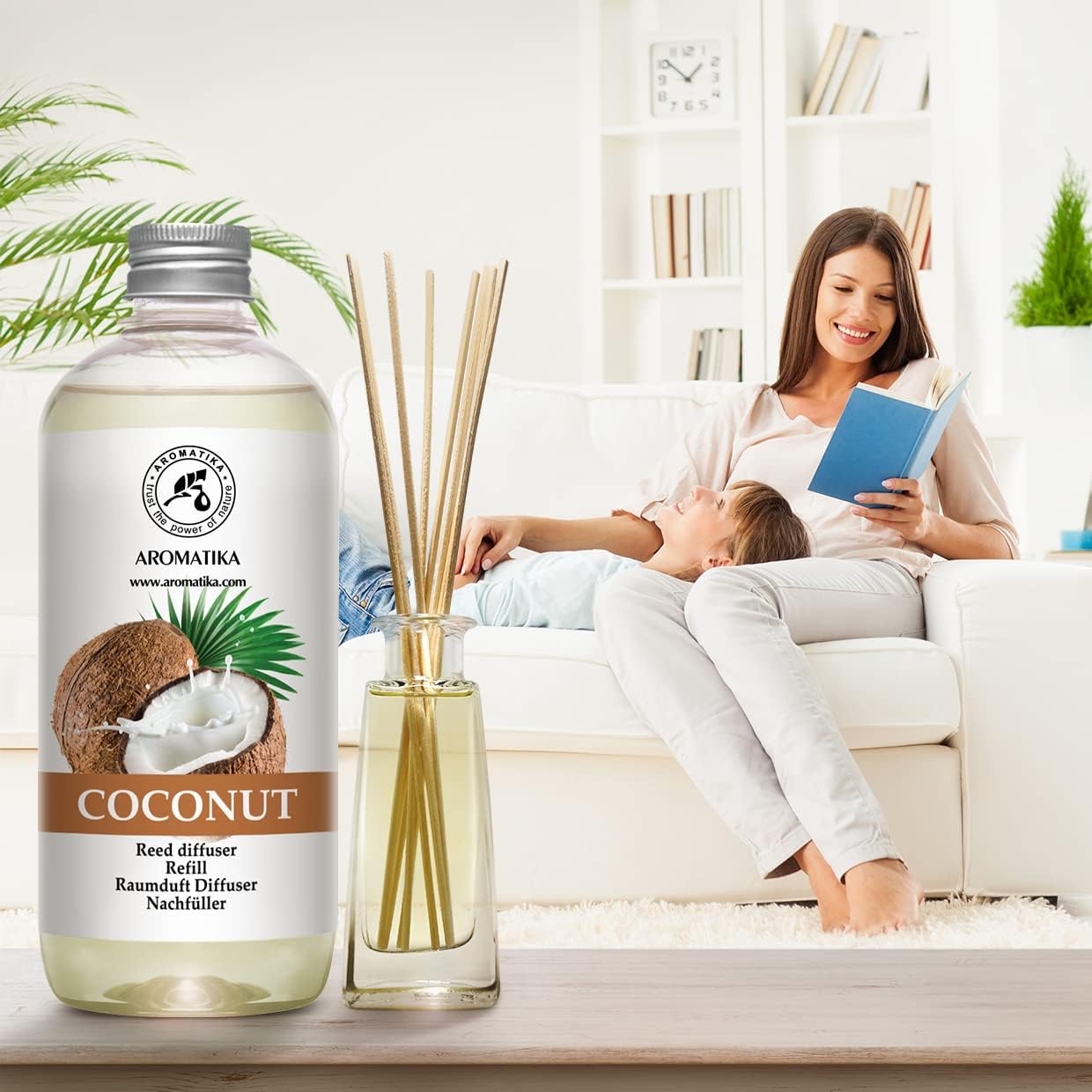 Reed Diffuser Refill Coconut - 2 x 17 Fl Oz - Room Diffuser Refill - Home Fragrance - Air Freshener - Scented Diffuser - Coconut Aroma - Room Fragrance - Coconut Scented Diffuser