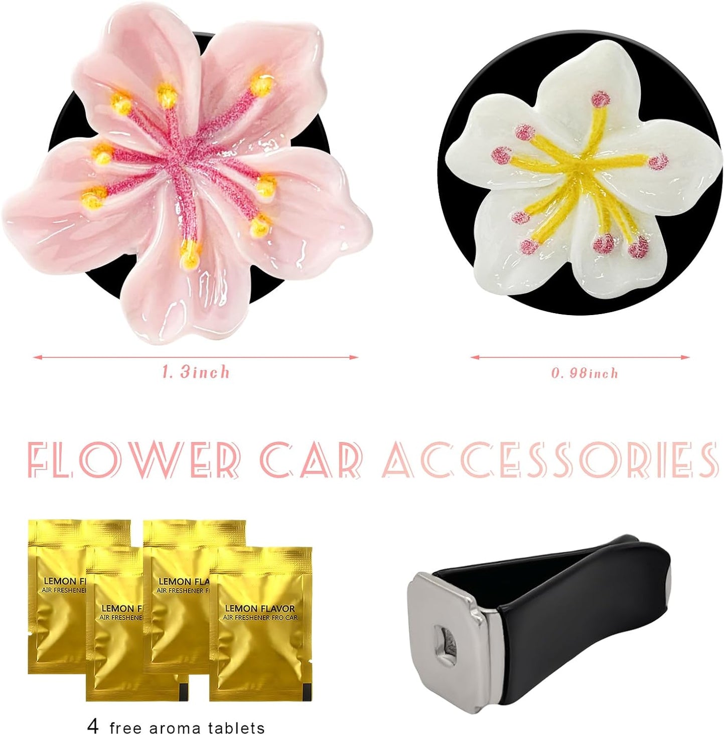 4 PCS Cute Car Air Freshener Vent Clips, Flower Air Conditioning Outlet Clip Aesthetic Decoration, Automotive Interior Daisy Refillable Diffuser for Women Girls, Car Accessories