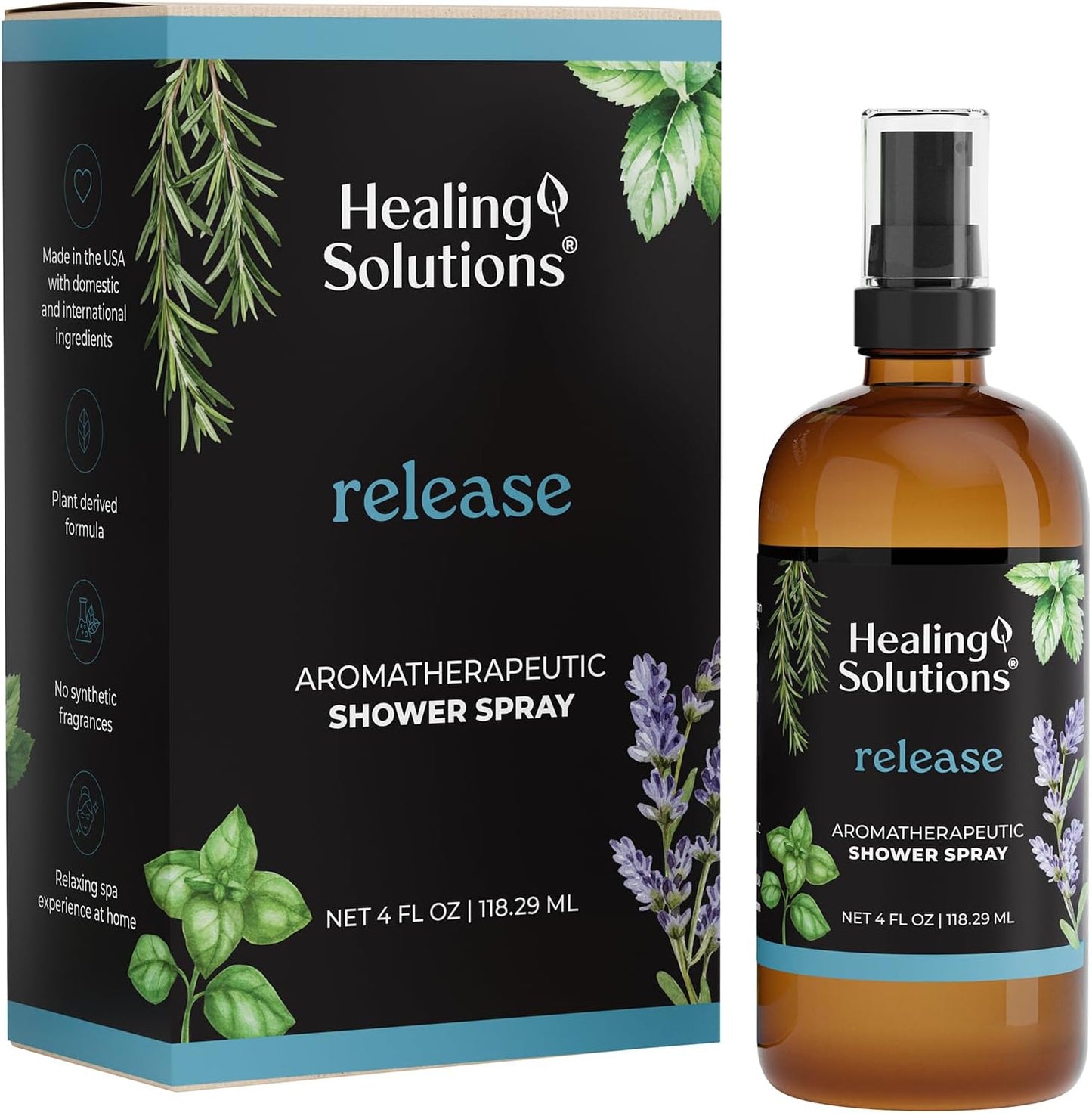 Healing Solutions Aromatherapy Shower Spray, Release Blend, 4oz, Therapeutic Grade Essential Oils, Made in the USA, At Home Spa Experience. Promotes Head Relief (4oz, Release)