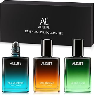 3 x 15ml Essential Oil Roll-On Set, Self Care Relaxing Aromatherapy Gifts for Men, Portable Travel Essential Oils Roller Set for Father's Day & Birthday Gift, Roll Oil for Skin(Relax, Calm, Refresh)