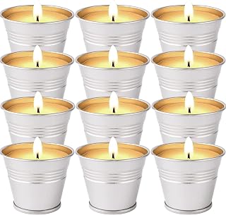 Citronella Candles Outdoor, 12 Pack Citronella Candle Set Made with Citronella Oils and Natural Soy Wax, 120 Hour Burn Time, 2 oz Small Bucket Candles for Patio, Home, Backyard