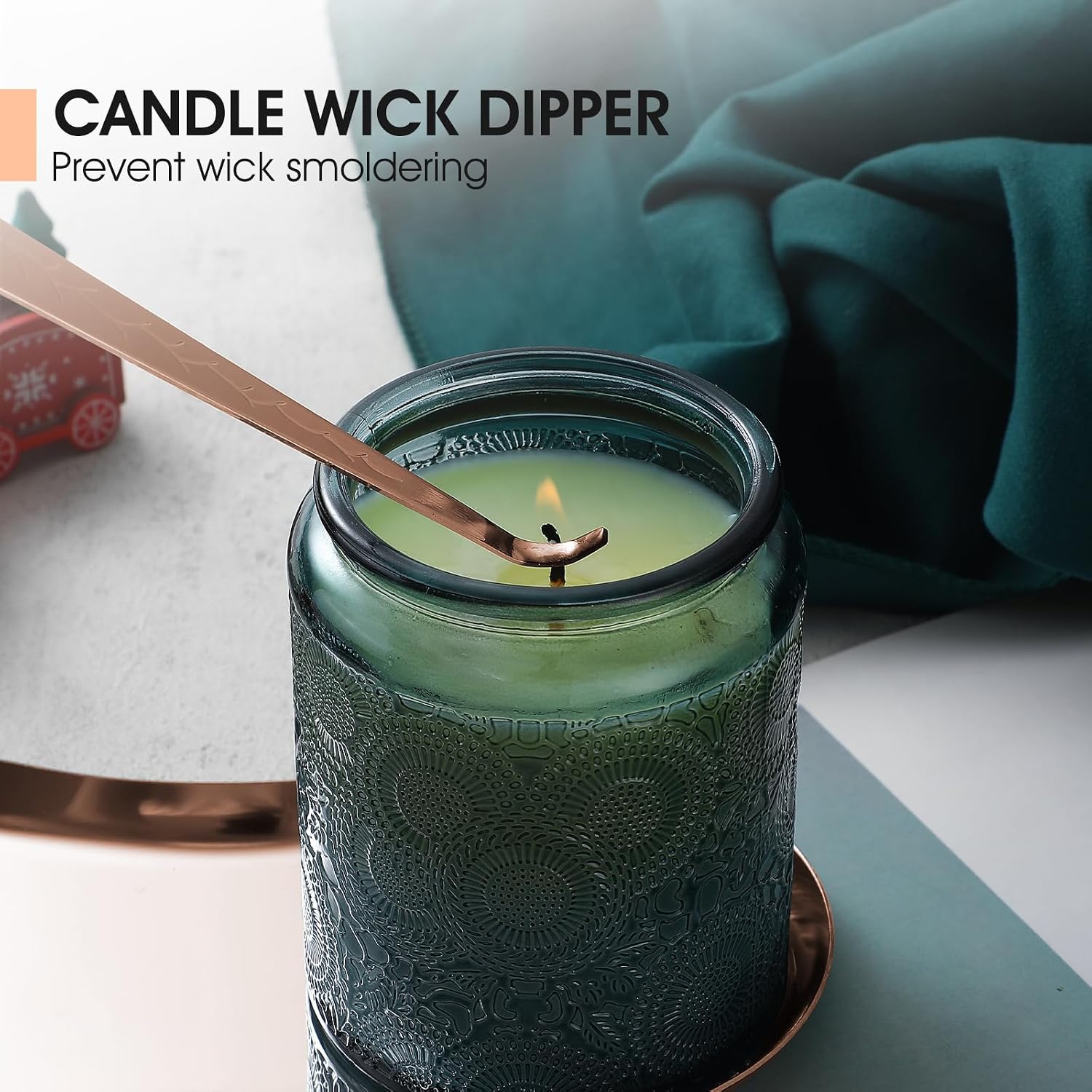 PATOISE 4 in 1 Candle Accessory Set, Candle Wick Trimmer Cutter Mini, Candle Snuffer, Candle Wick Dipper, Tray Holder in Gift Package for Candle Aromatherapy Lovers(4PCS Rose Gold)