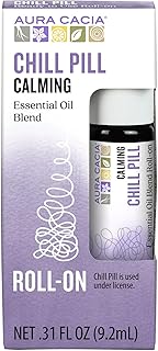 Aura Cacia Chill Pill Roll-On Essential Oil Blend, Sweet Orange, Lavender, Peppermint, Basil, Patchouli, Roman Chamomile in Apricot Kernel Oil | 0.31 Fl Oz (Pack of 1)