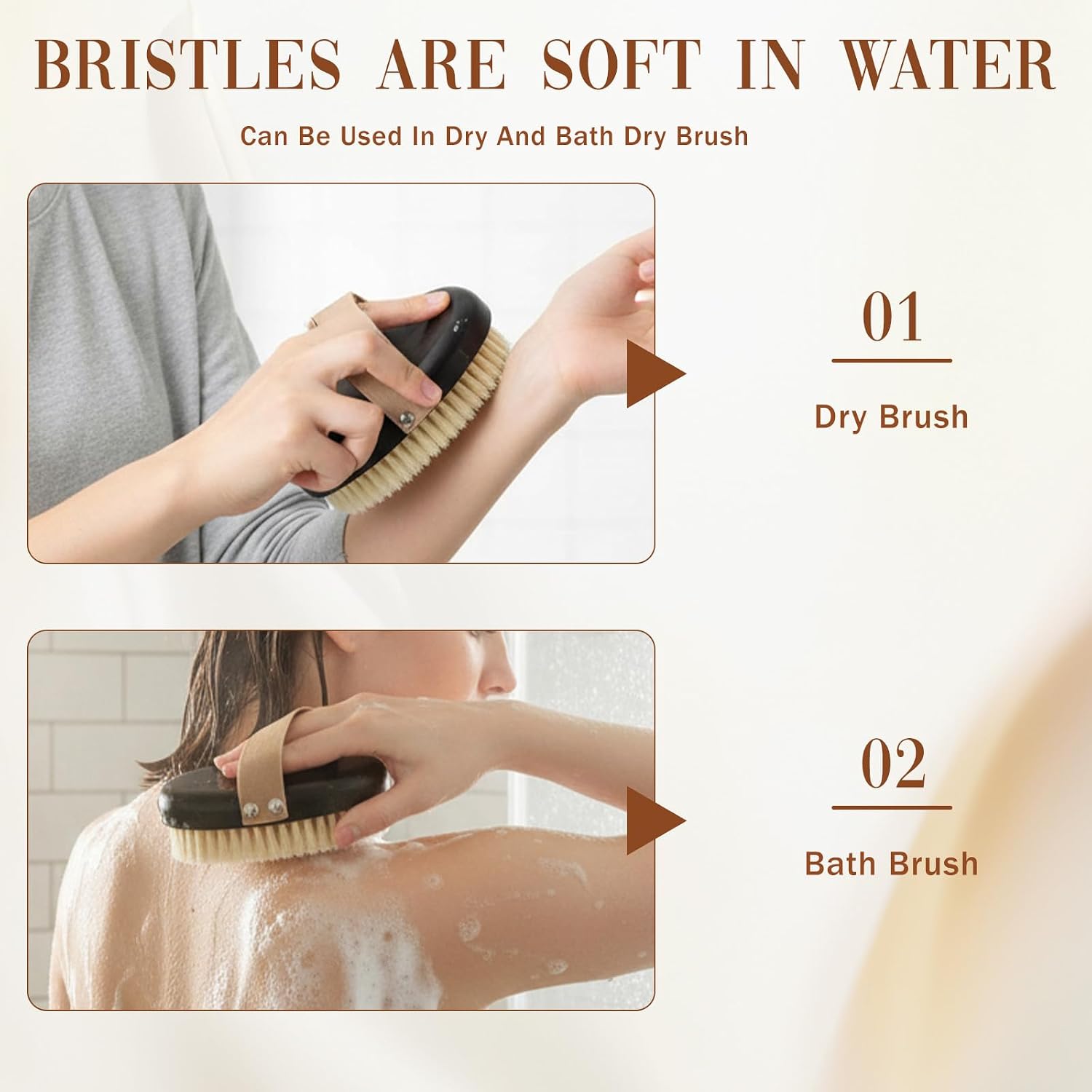 Face Body Scrub Brushes Dry Brushing Body Brush Shower Bath Brush Natural Boar Bristle Dry Brushing Exfoliating for Cleaning Exfoliator Scrubber Women Men