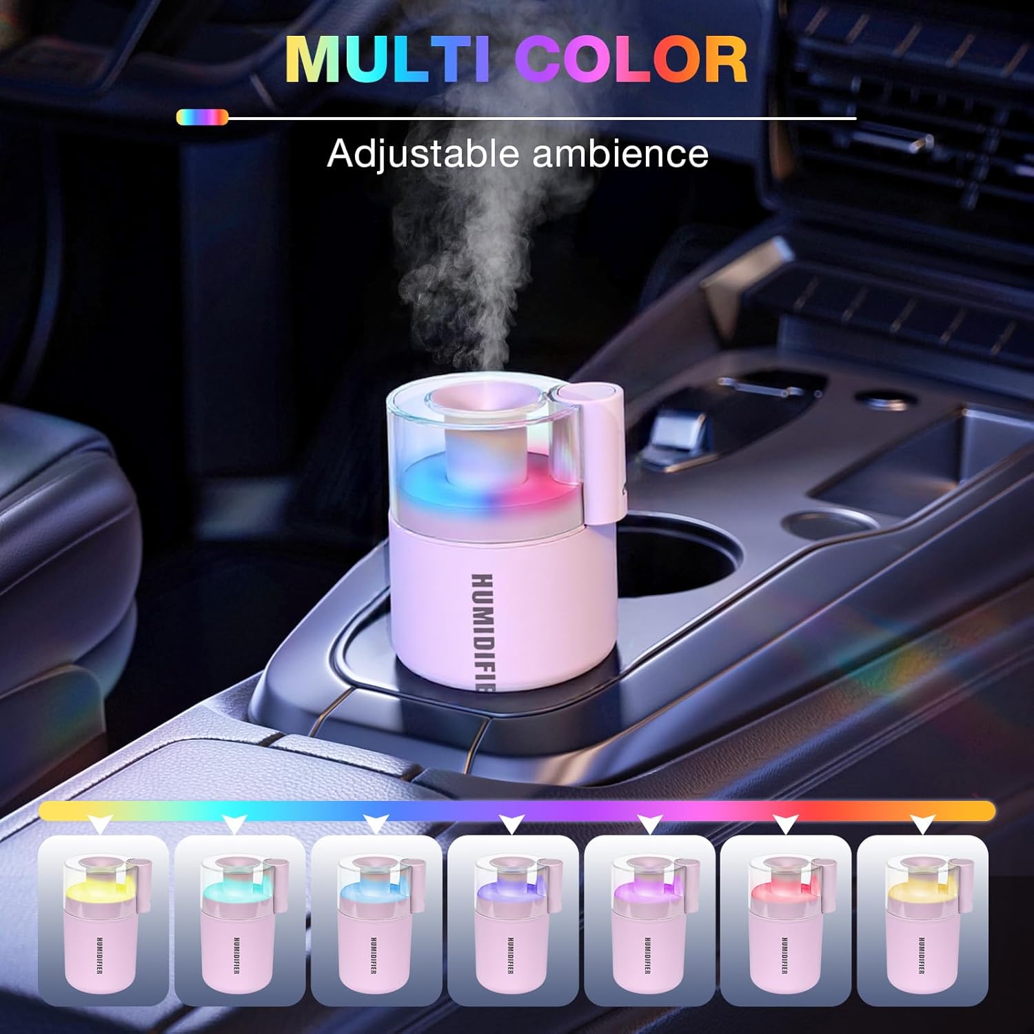 Small Mini Humidifier, USB Desk Cool Mist Humidifier Personal Portable Quiet Table Desktop Humidifiers for Cooling Home Office Car Summer Travel (180ml, Pink)