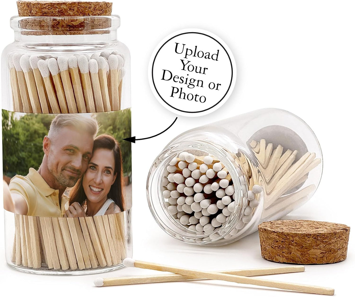 Personalized Custom Matches for Wedding Favors, Birthday Favors, Cigar Bar Matches, Wooden Matches in a Jar with Striker, Long Matches for Candles in Apothecary Glass Jar, Approx. 80 Safety Matches