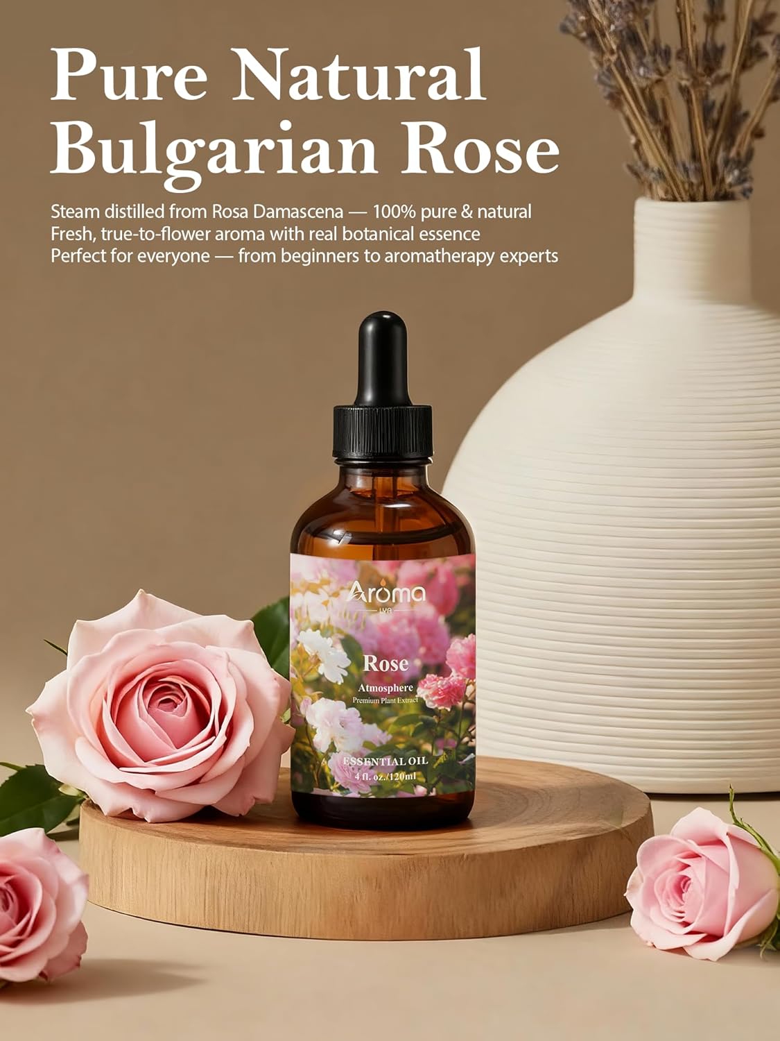 Rose Essential Oil in Premium Gift Box - Essential Oils for Home Diffusers - Perfect Self-Care & Spa Gift for Women 4 Fl Oz =